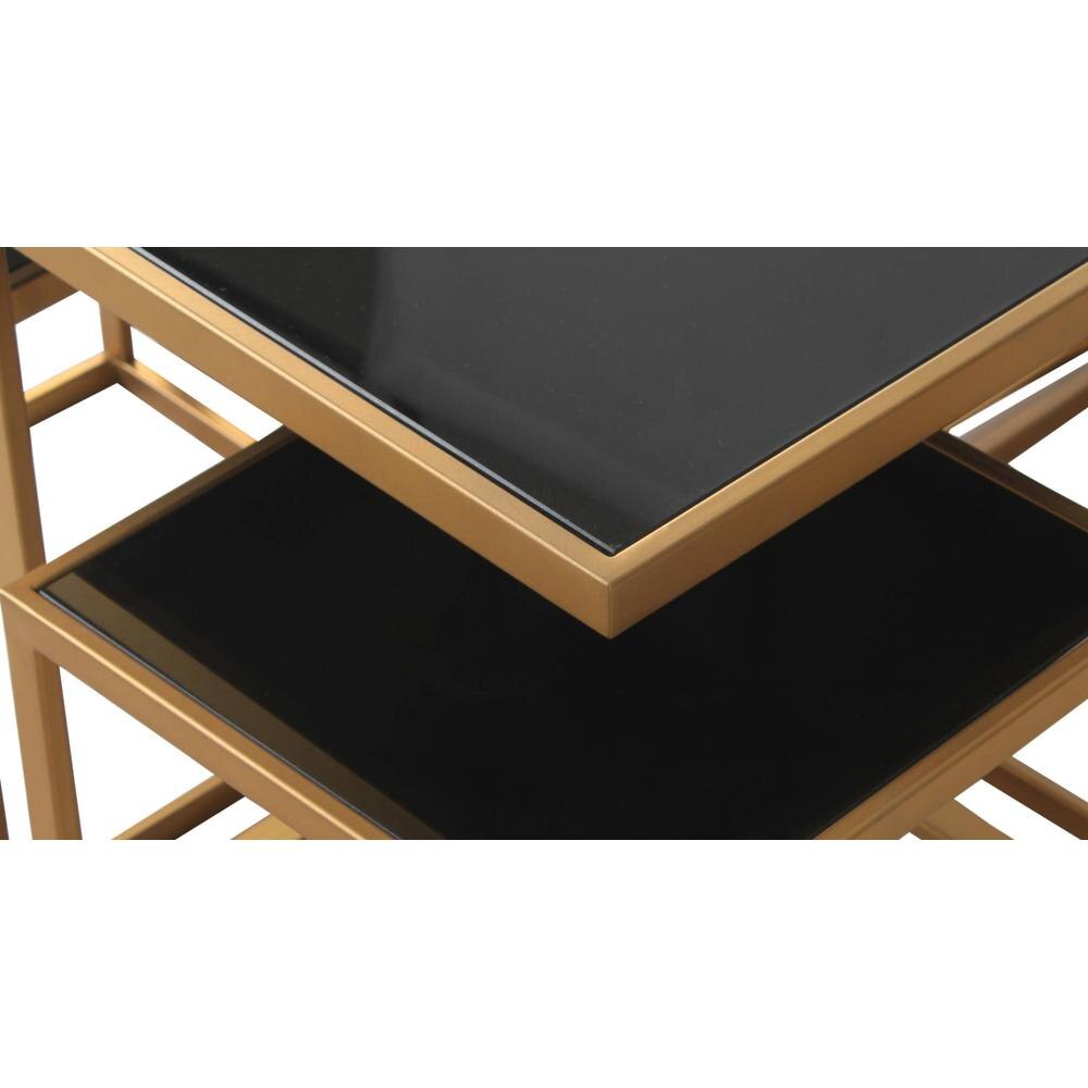 Valentino Black Glass Nesting Coffee Table In Dark Gold Finish