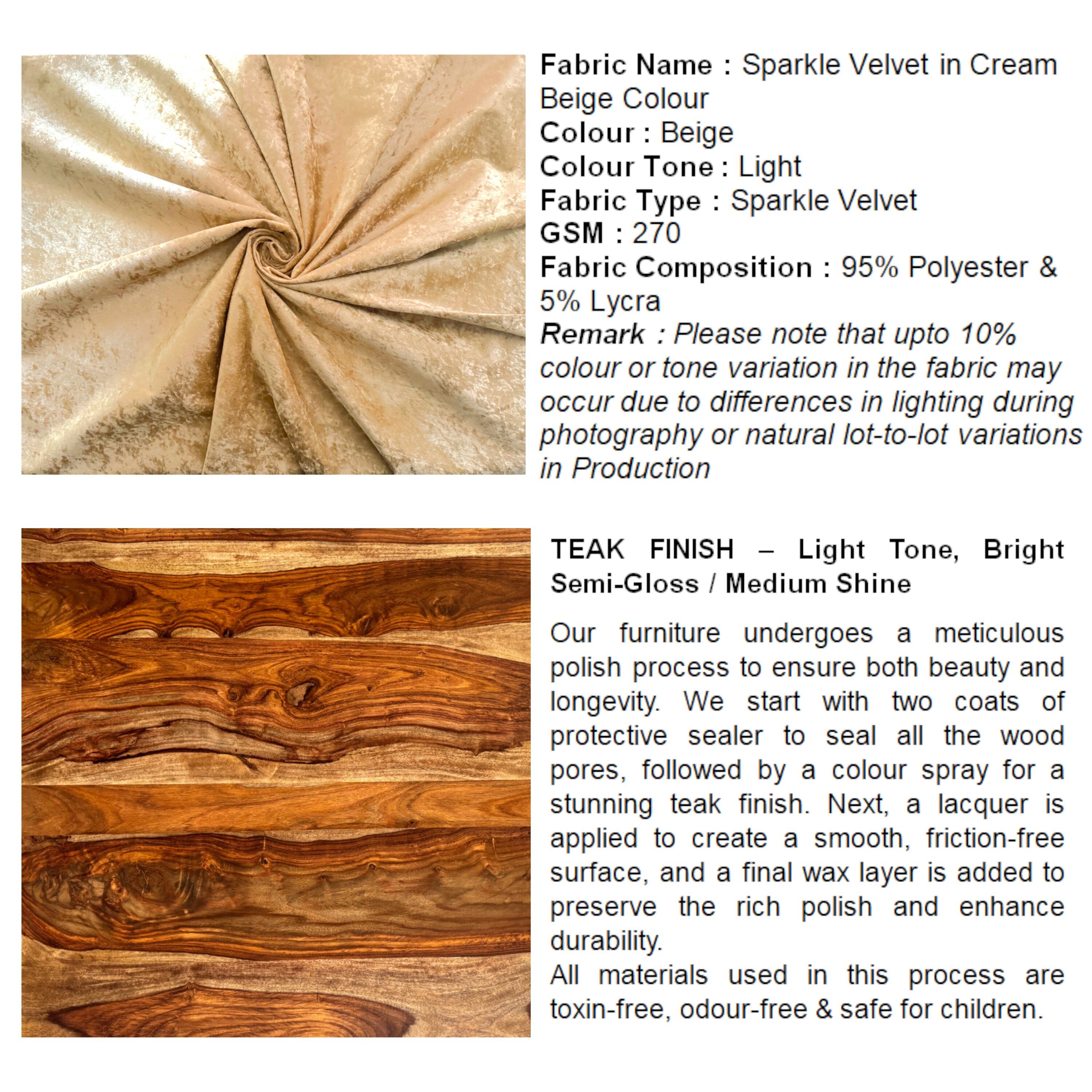 Nayla Solid Wood Stool in Ivory Sparkle Velvet Fabric