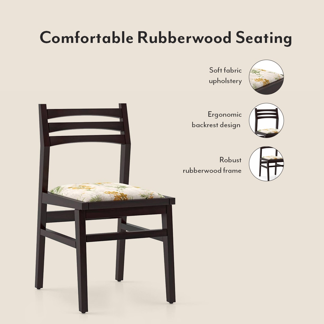 Arabia Leon Solid Wood 6 Seater Dining Table With Set Of 6 Chairs (Colour- Mustard Florals, Finish- Mahogany)