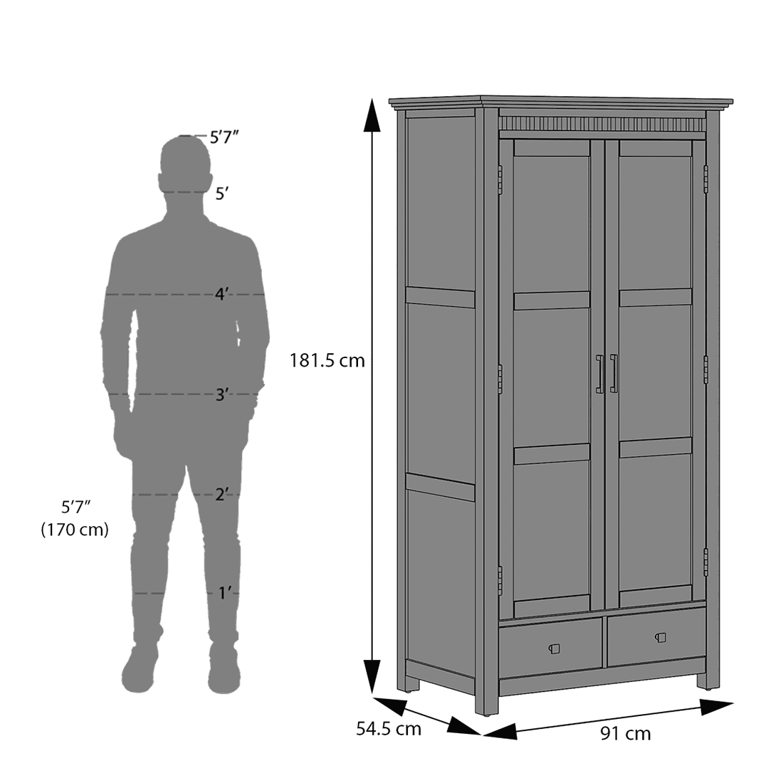 Fidora Solid Wood 2 Door Wardrobe in Honey Finish
