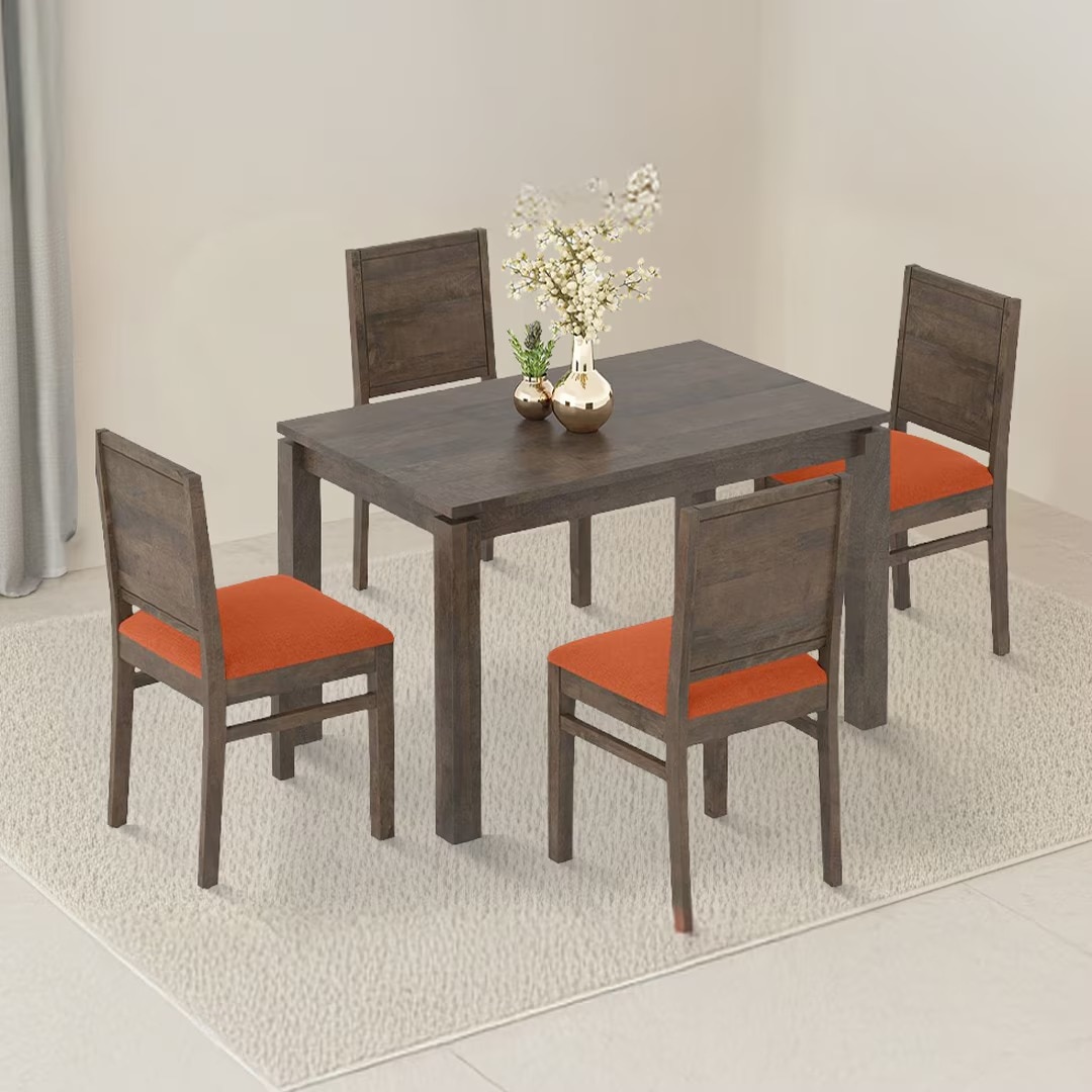 Atlas Solid Wood 4 Seater Dining Table With Atlas Dining Chair Set