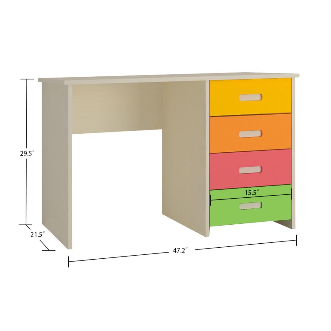 Cherokee Multicolor Kids Student Desk with 4 Handle Less Drawers in Light Woodgrain Mango Yellow Colour