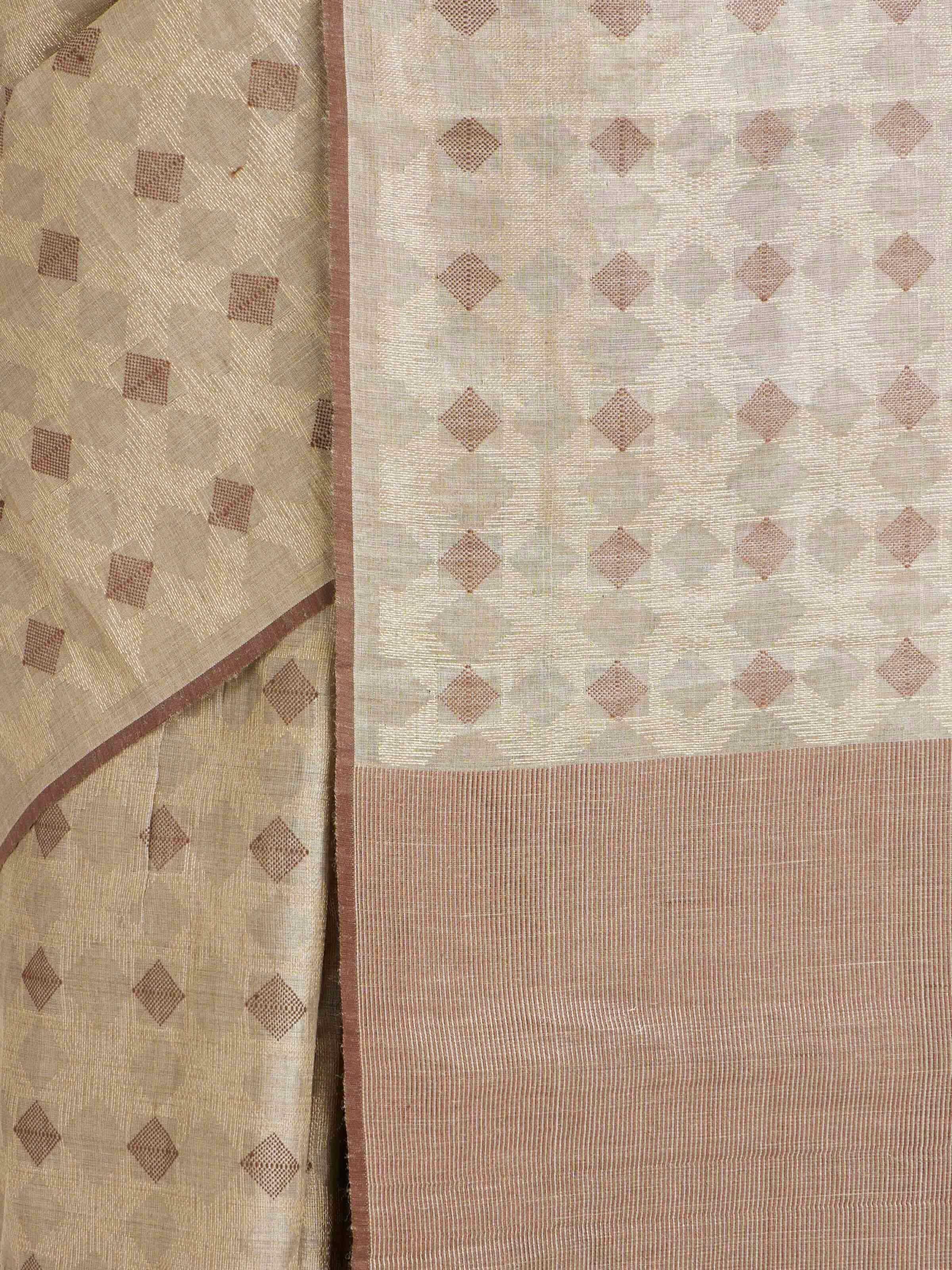 Draped detail view of the Beige Tussar Silk Saree