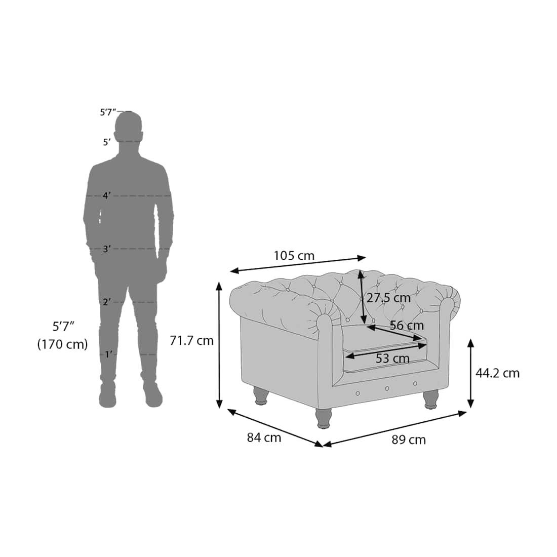 Winchester 1 Seater Leatherette Sofa in Cappuccino Colour