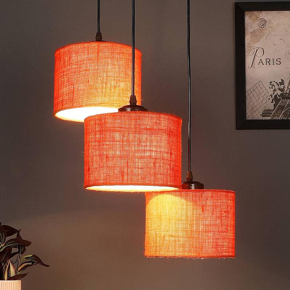Frank Orange Natural Fiber Cluster Hanging Light