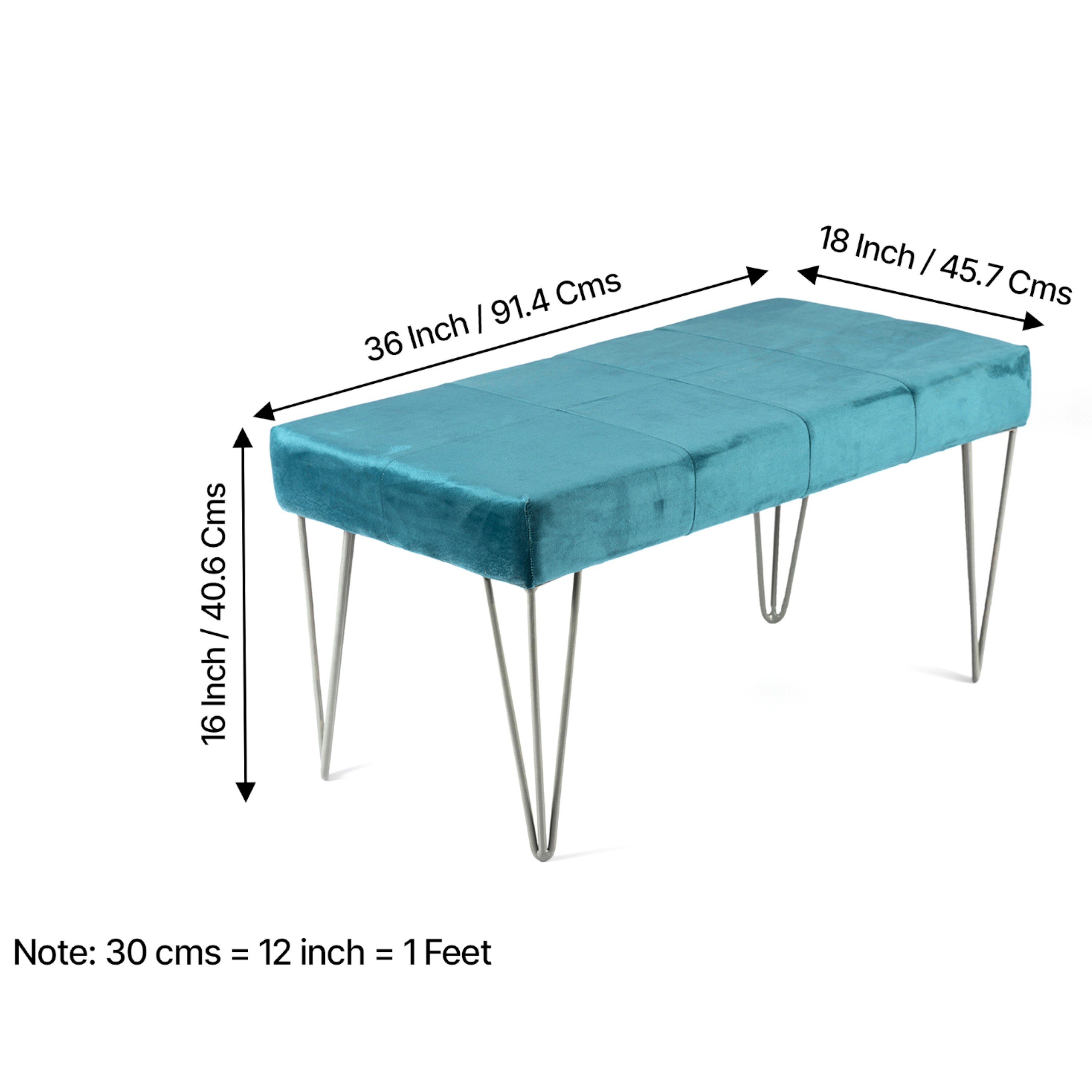 Velas Sheesham Wood Accent 2 Seater Bench With Metal Legs In Turquoise Sea Velvet