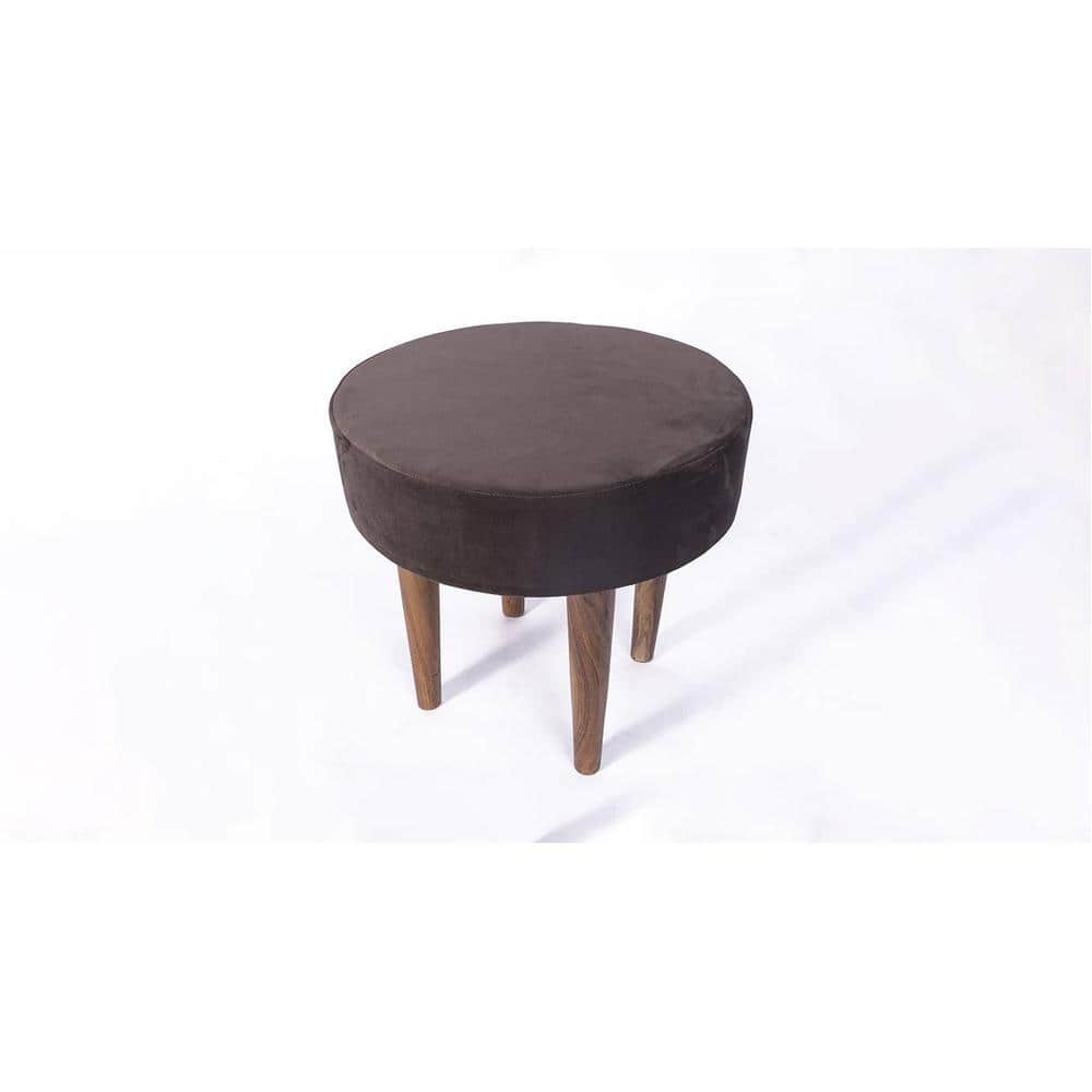 Nayla Solid Wood Stool in Grey Velvet Fabric