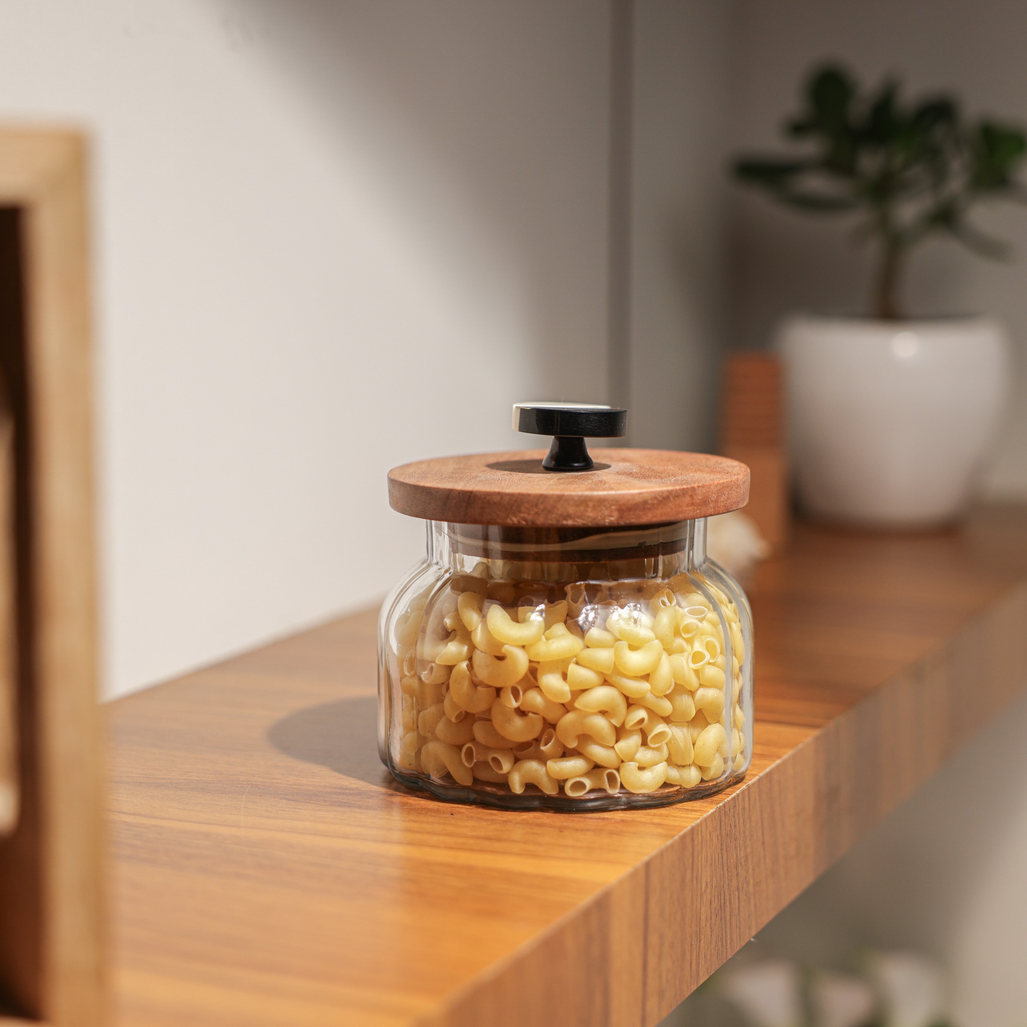 Ireka Homes Bubble Glass Canister with Airtight Wooden Lid – Food Storage (4.5 x 5 in)