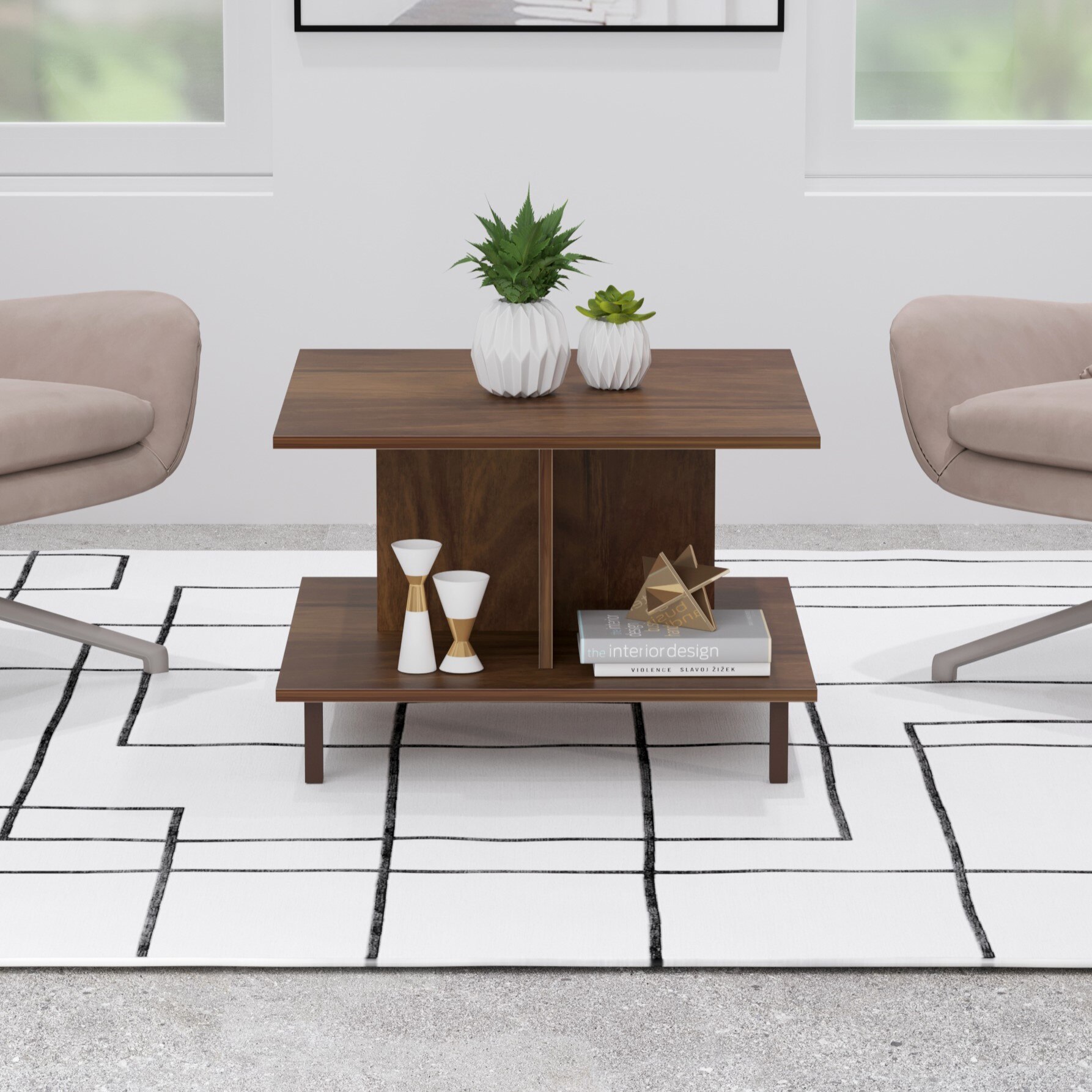 BLUEWUD Sydney Engineered Wood Coffee Center Sofa Tea/Teapoy Console Table with Metal Legs for Sofa Set Living Room Home Hall (Brown Maple)