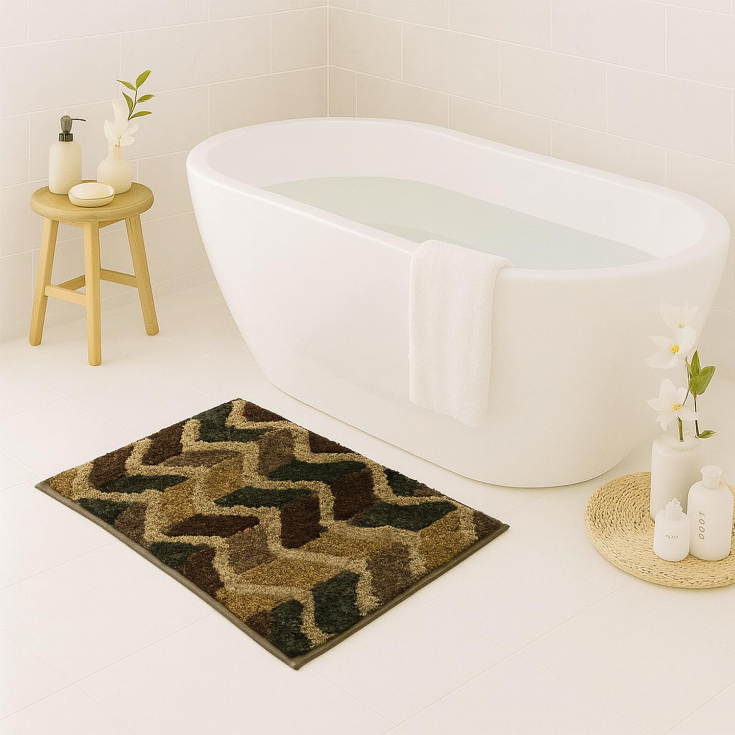 Luxe Home Macau Zigzag Bath Mat (40x60 cm)- Taupe