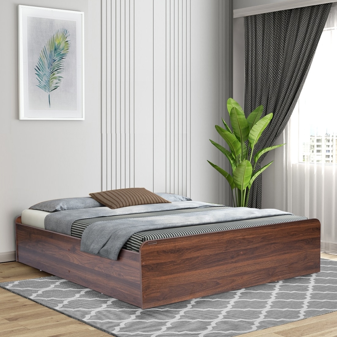 Maverick Engineered Wood Mid Bed Without Head Board in Columbian Walnut Finish