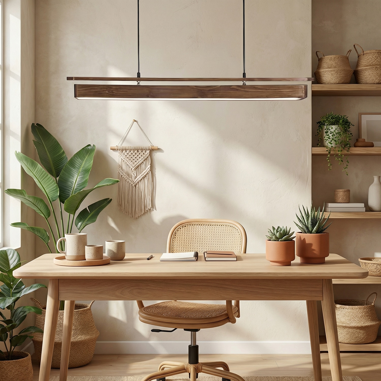 Art Deco 48 Brown Solid Wood Single Hanging Light - Symplify