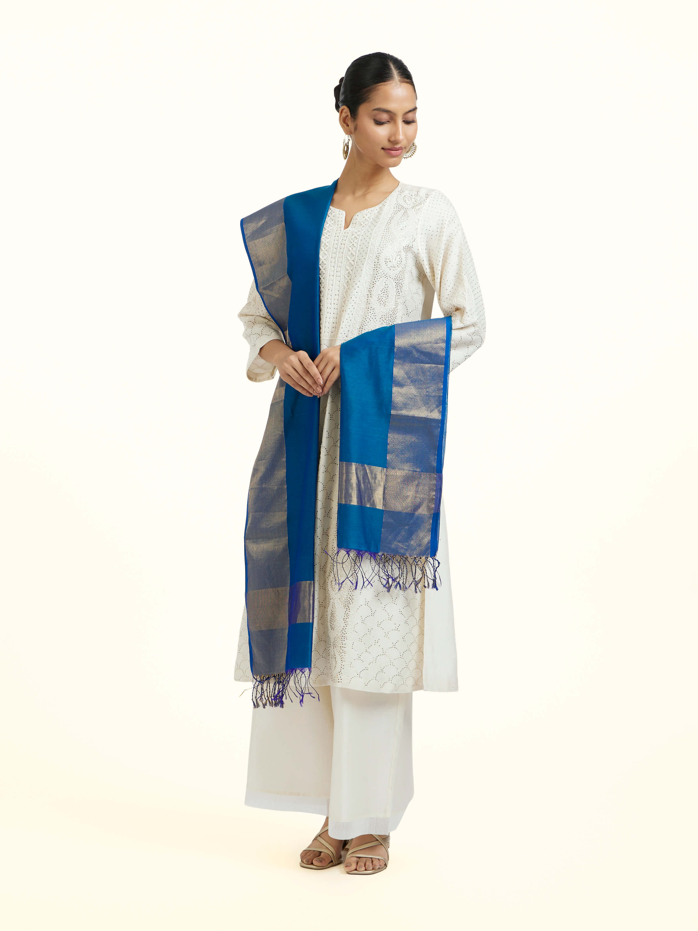 Blue Cotton Silk Maheshwari Handloom Dupatta