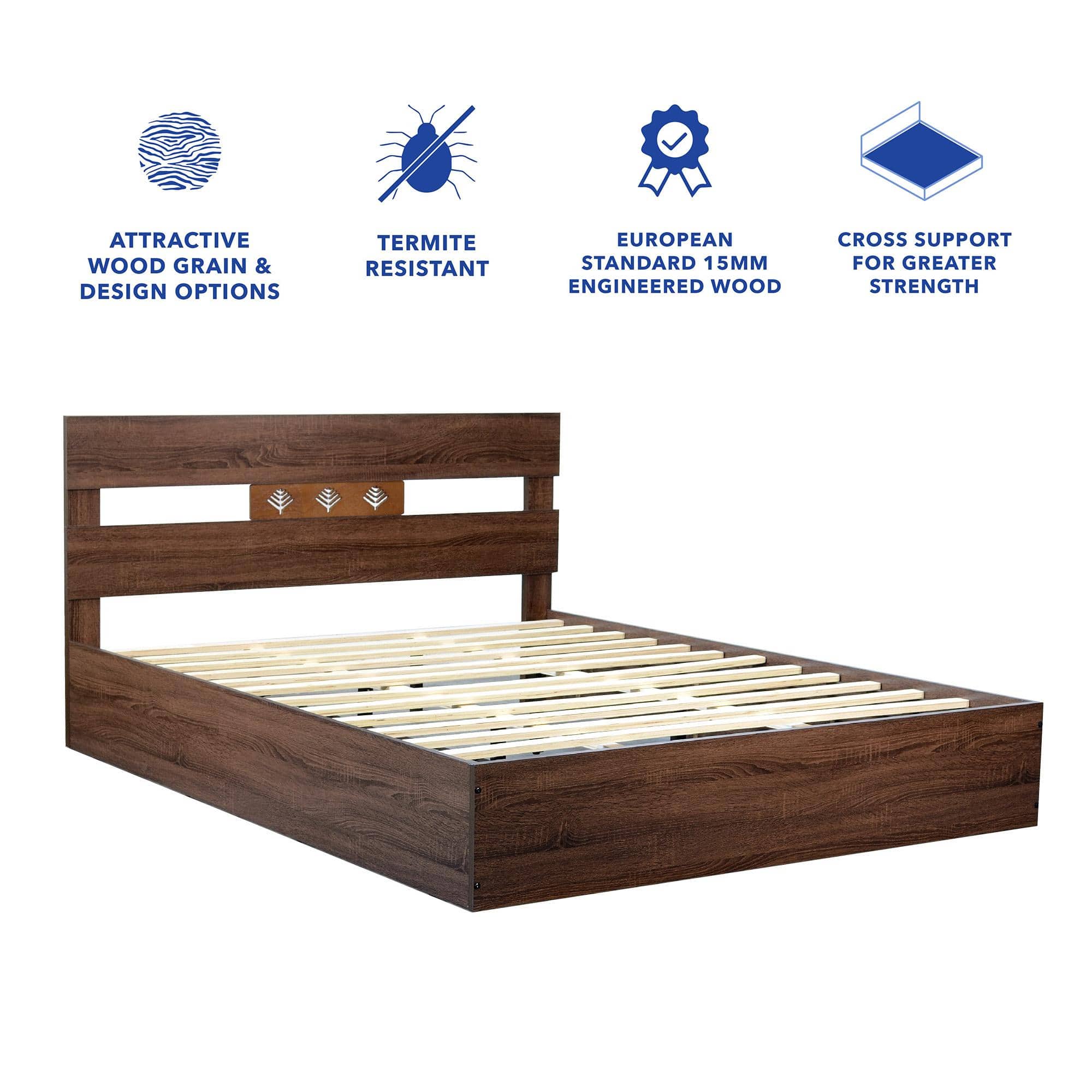 Yumako Queen Size Bed In Walnut Finish
