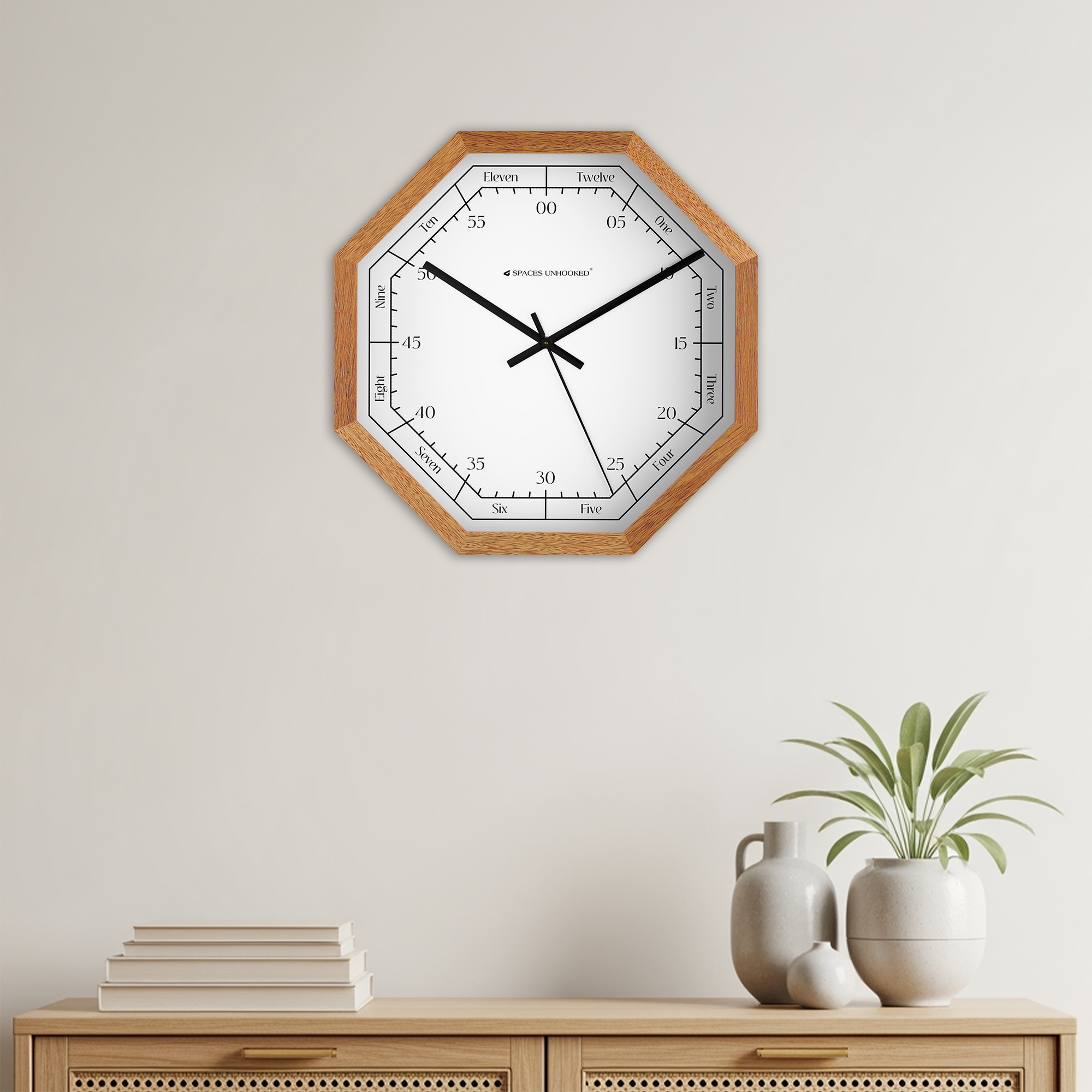 An Octagon of Time Wooden Wall Clock - Spaces Unhoooked