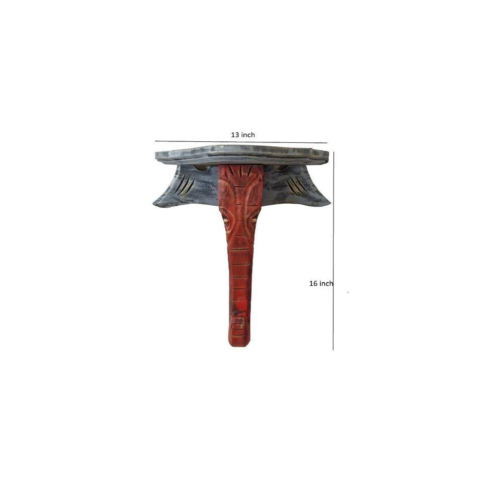 Hawley Red & Grey Handpainted Solid Wood Elephant trunk Wall Shelf by Dioo Fashions