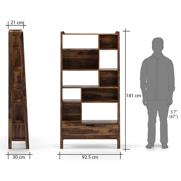 Alberto Solid Wood Bookshelf in Teak Finish