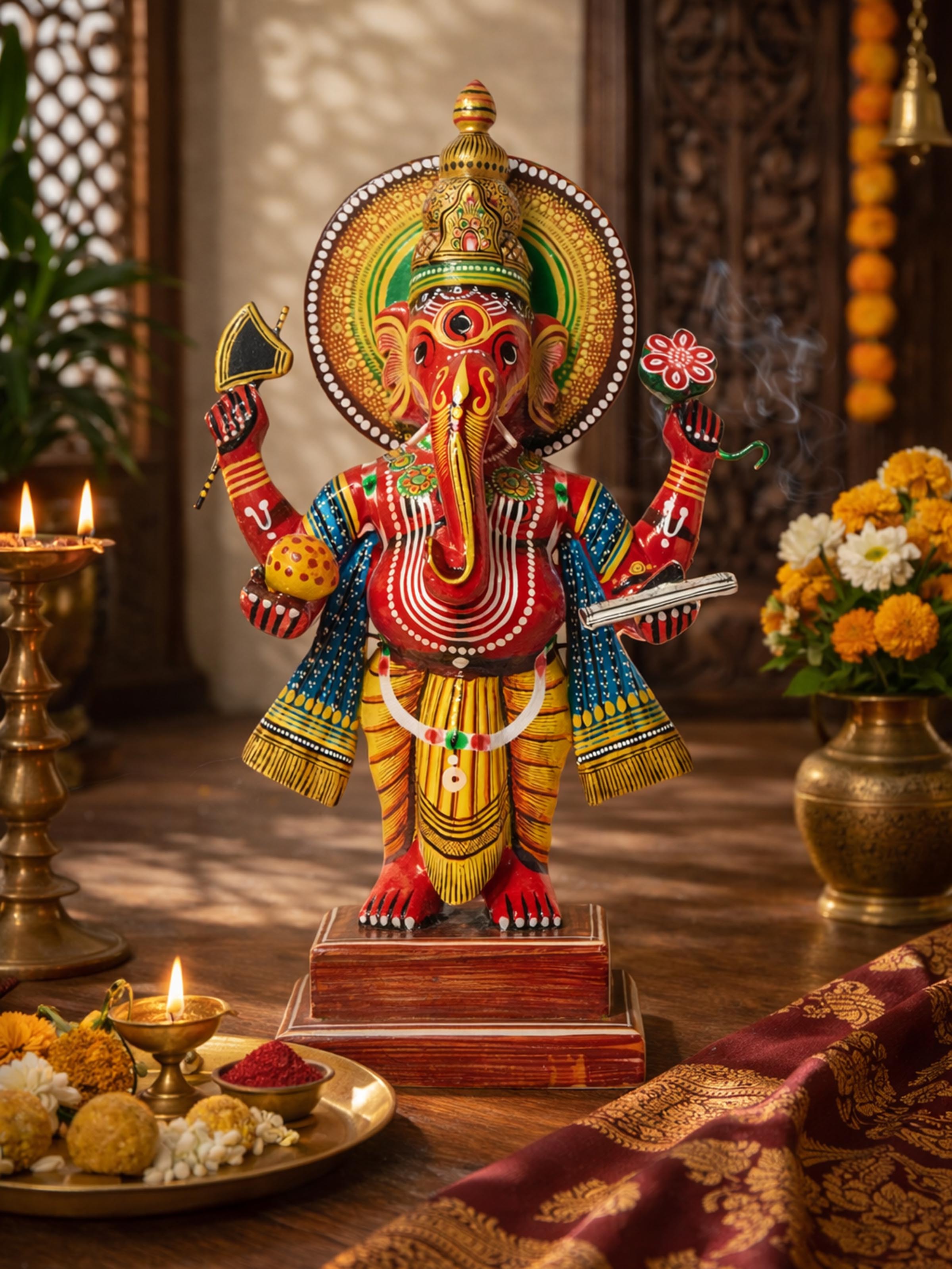 Wooden Standing Ganesha Idol