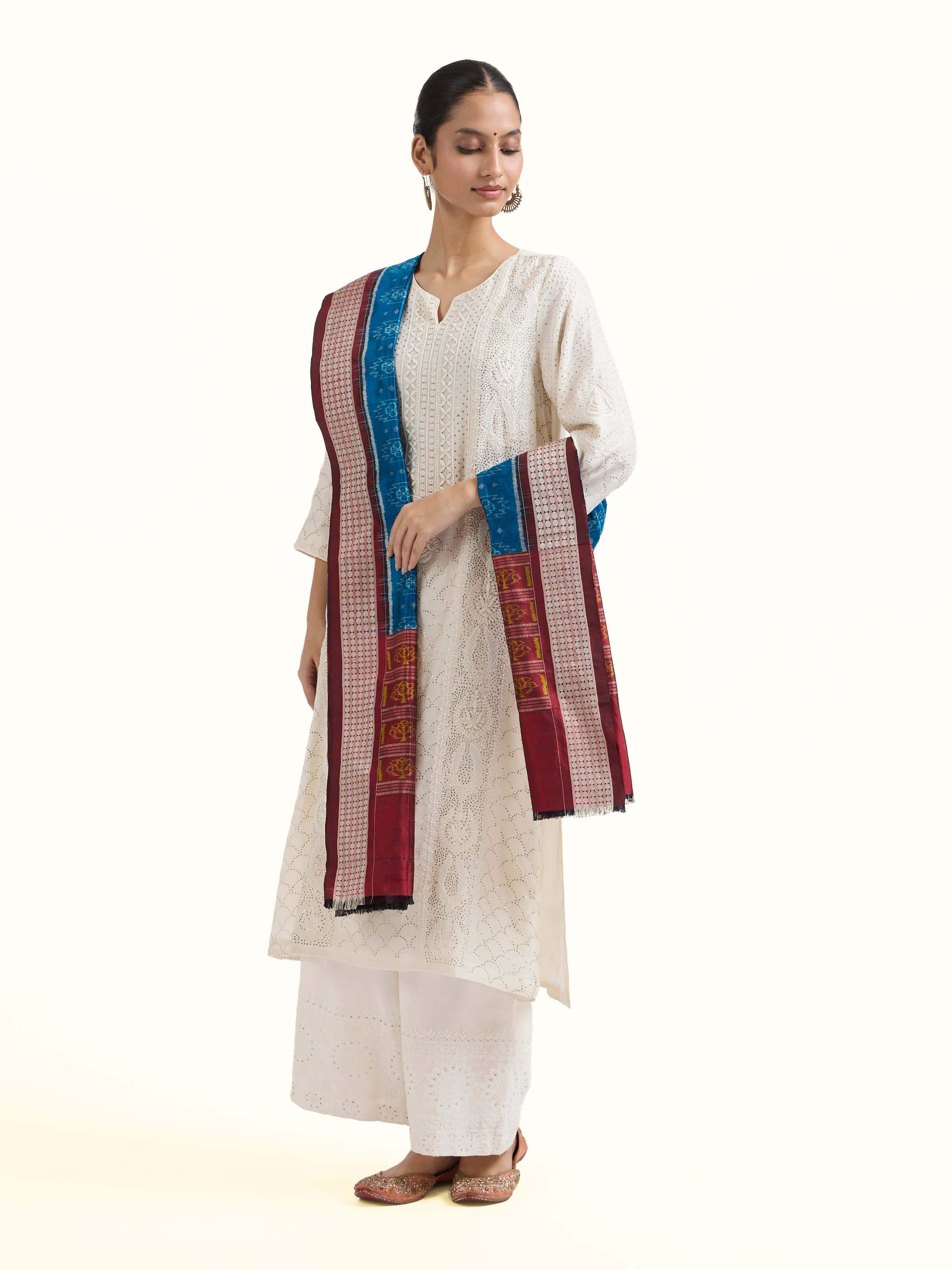 Blue Ikat Silk Handwoven Dupatta
