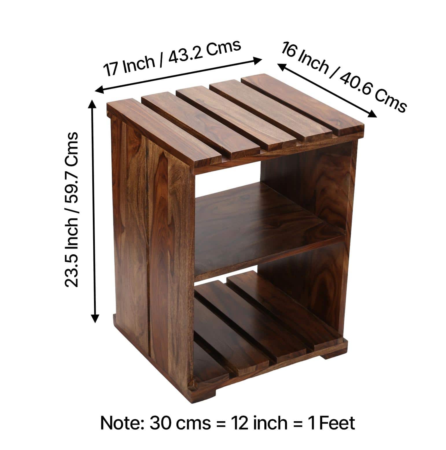 Arista Sheesham Wood Bedside Table in Teak Finish