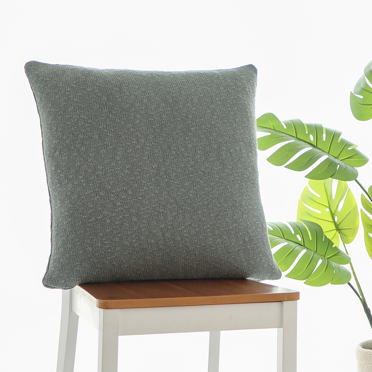 Elegant Knit Cotton Cushion Cover  Medium Grey 22X22  Inches - Pluchi