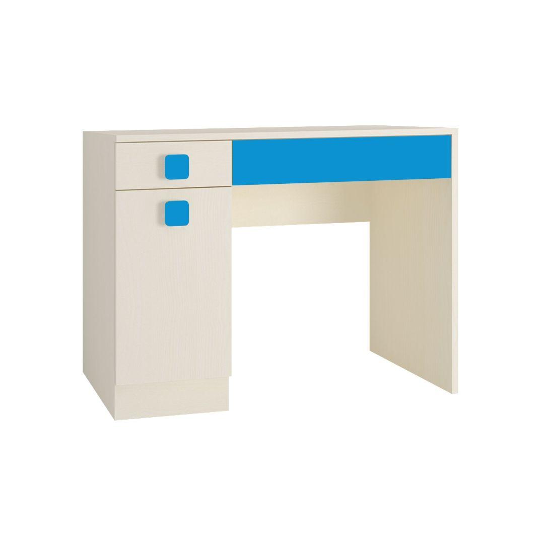 Kristina Kids Study Desk with Shuttered Cabinet and 2 Drawers in Light Wood Azure Blue Colour