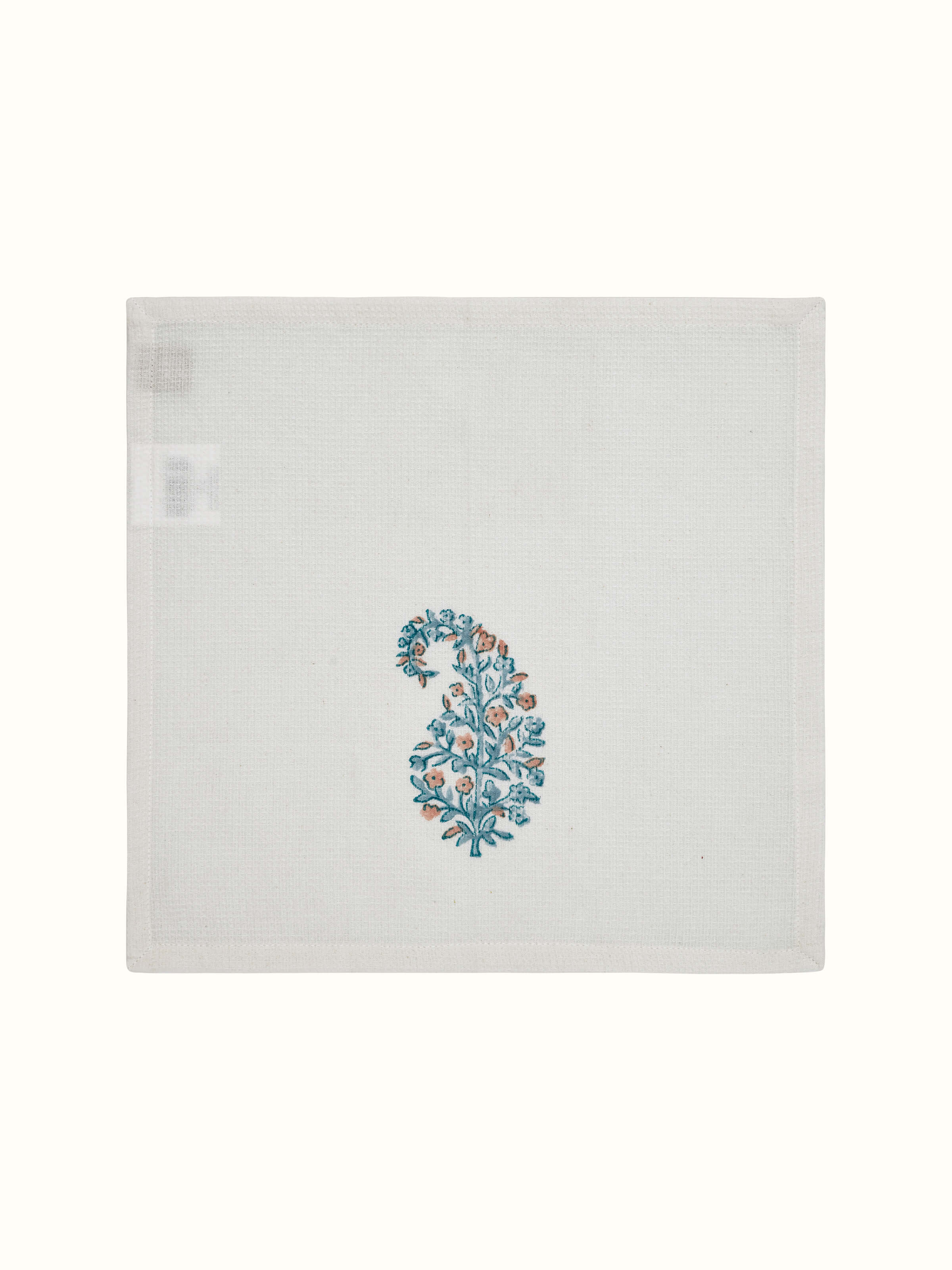 Front view of Ambi buta blue floral cotton Sanganeri block printed face towels displaying the full floral print design