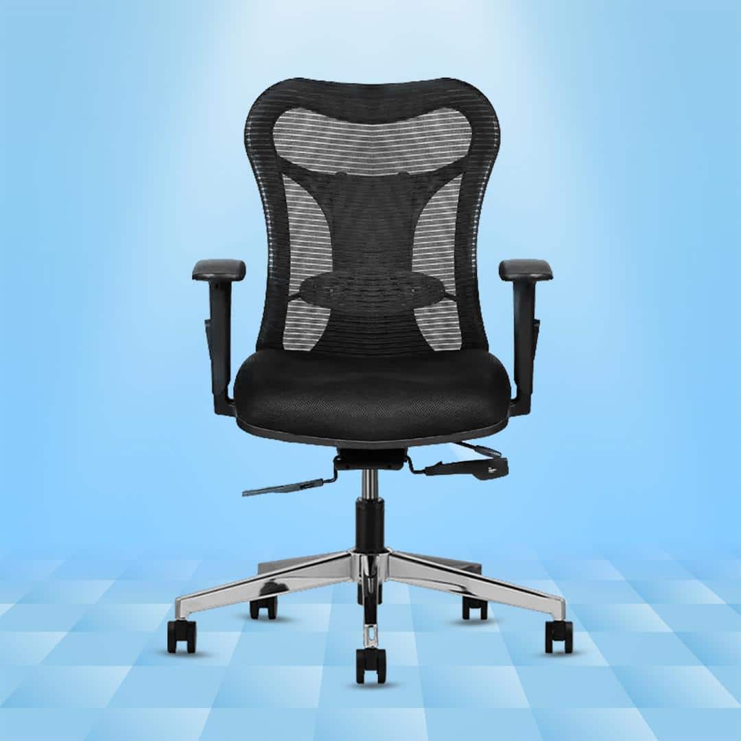 Vertex Mid Back Mesh Office Chair with Headrest in Black Colour