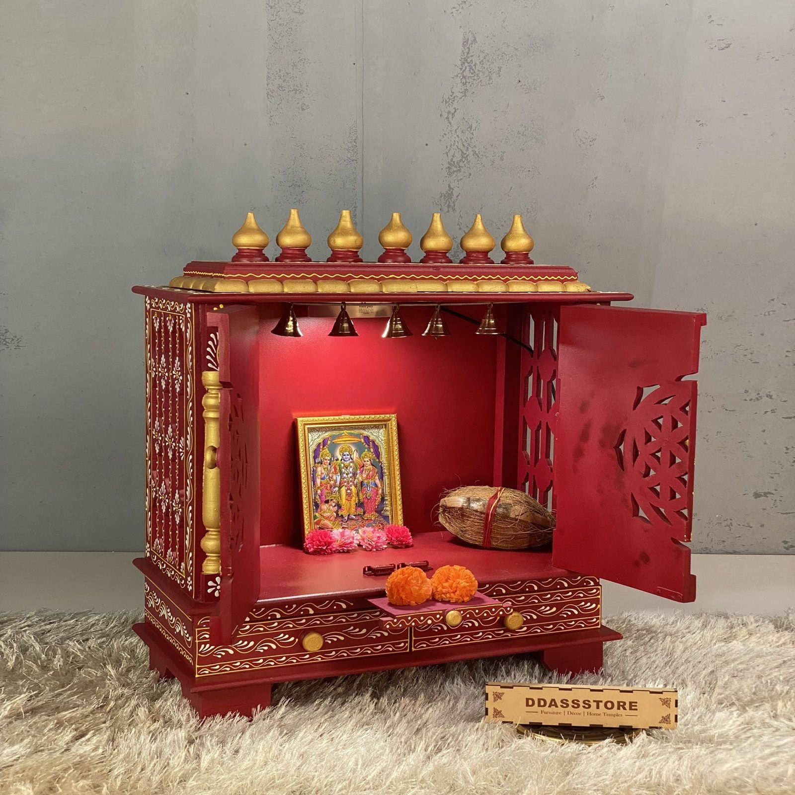 D'Dass Honeywood Sheesham and Mdf  Wall Hanging Wooden Temple For Pooja - D'DASS