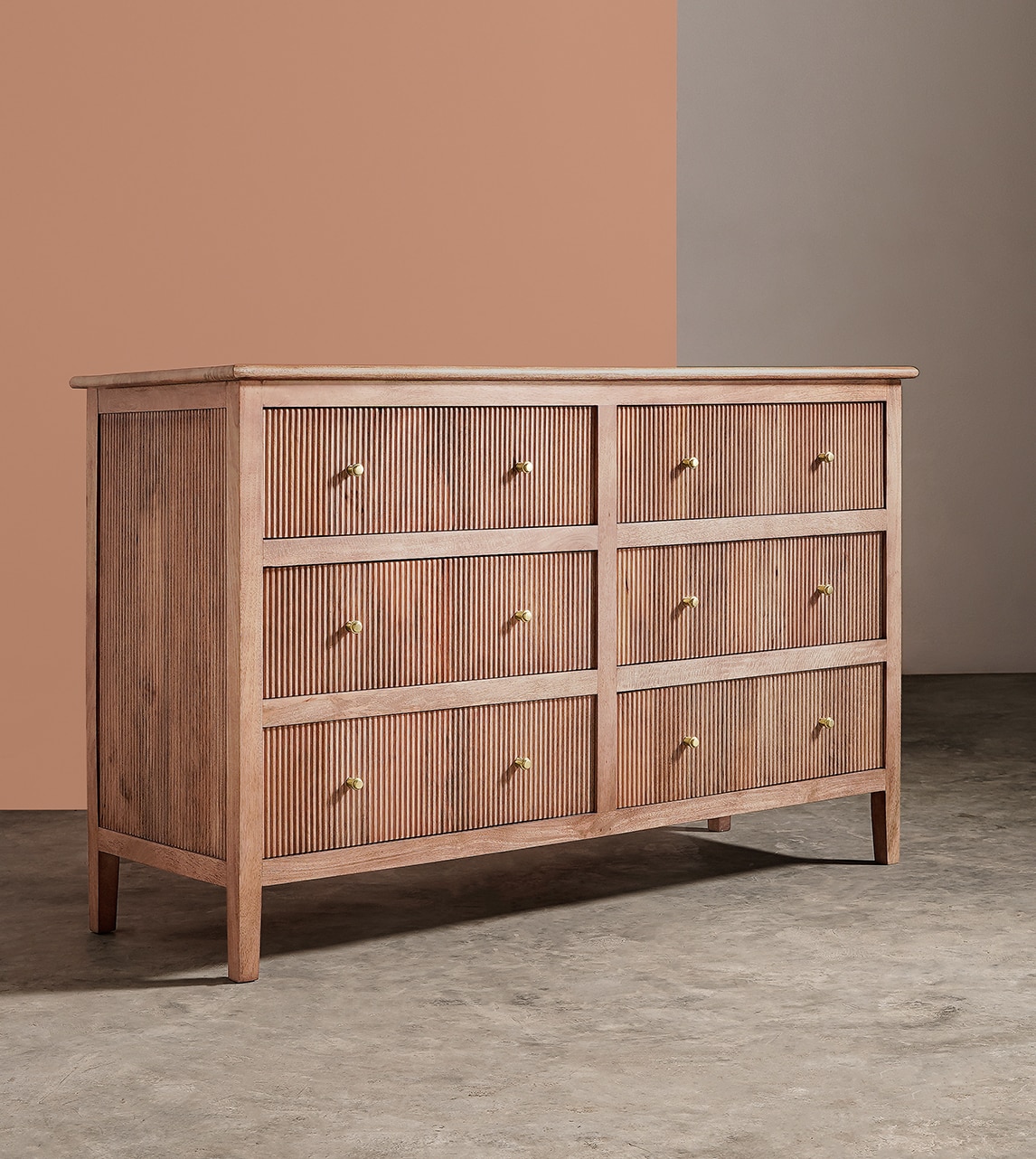 Woolyarf Solid Wood Chest Of 6 Drawers In Natural Finish - Woodenmood