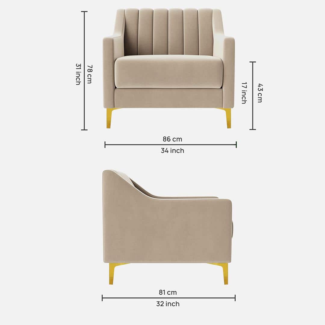 Fame Velvet 1 Seater Sofa in Cream Colour