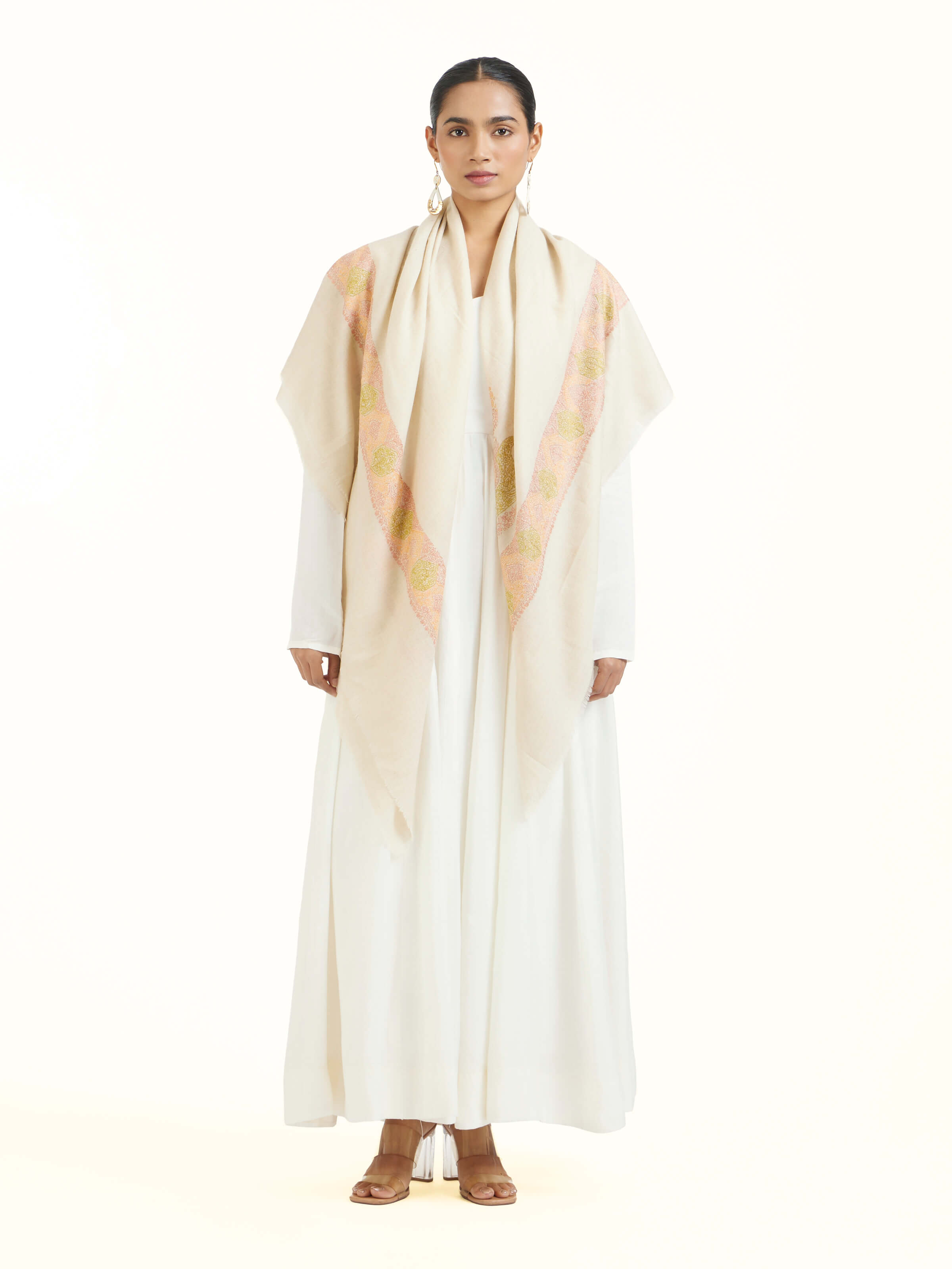 Cream Sozni Hand Embroidered Scarf