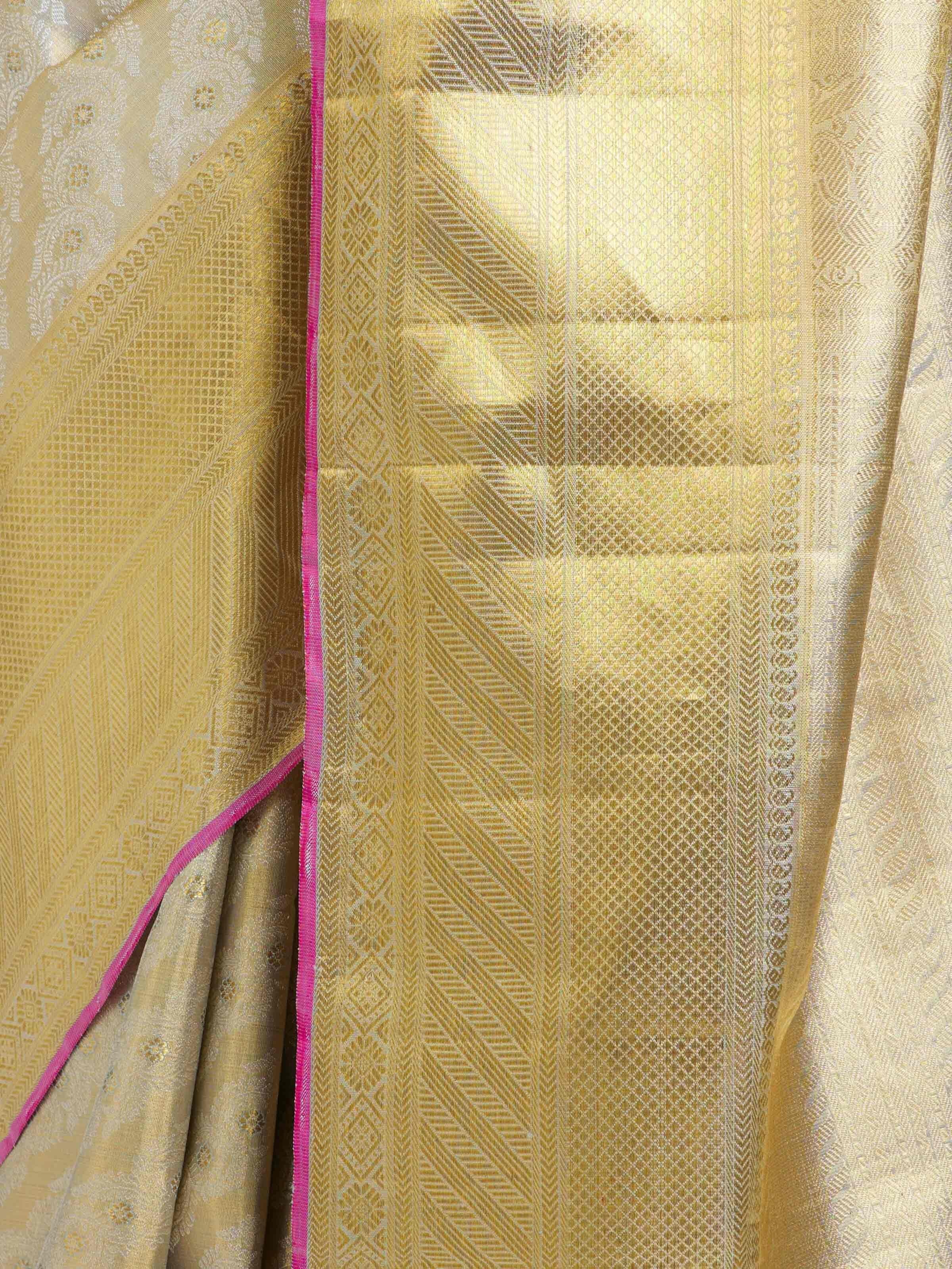 Beige Kancheepuram Silk Sari Zari Saree