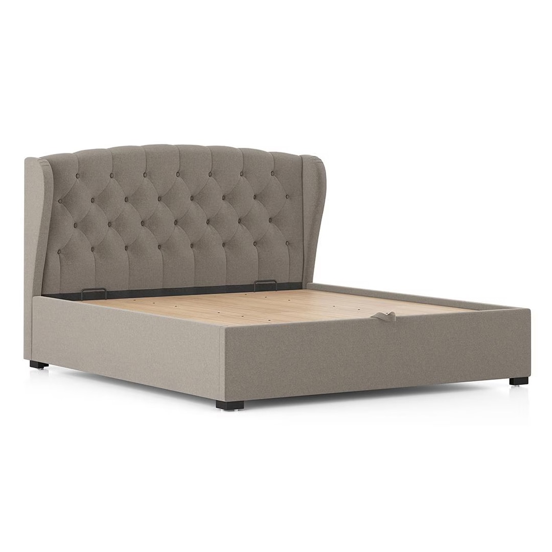 Holmebrook Upholstered Storage Bed In Hydraulic in King Size Shitake Beige Colour