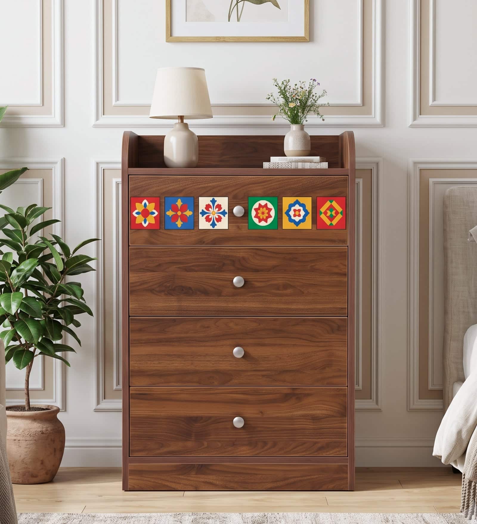 Ethnica Chest of Drawers with 4 Drawers in Columbian Walnut Finish