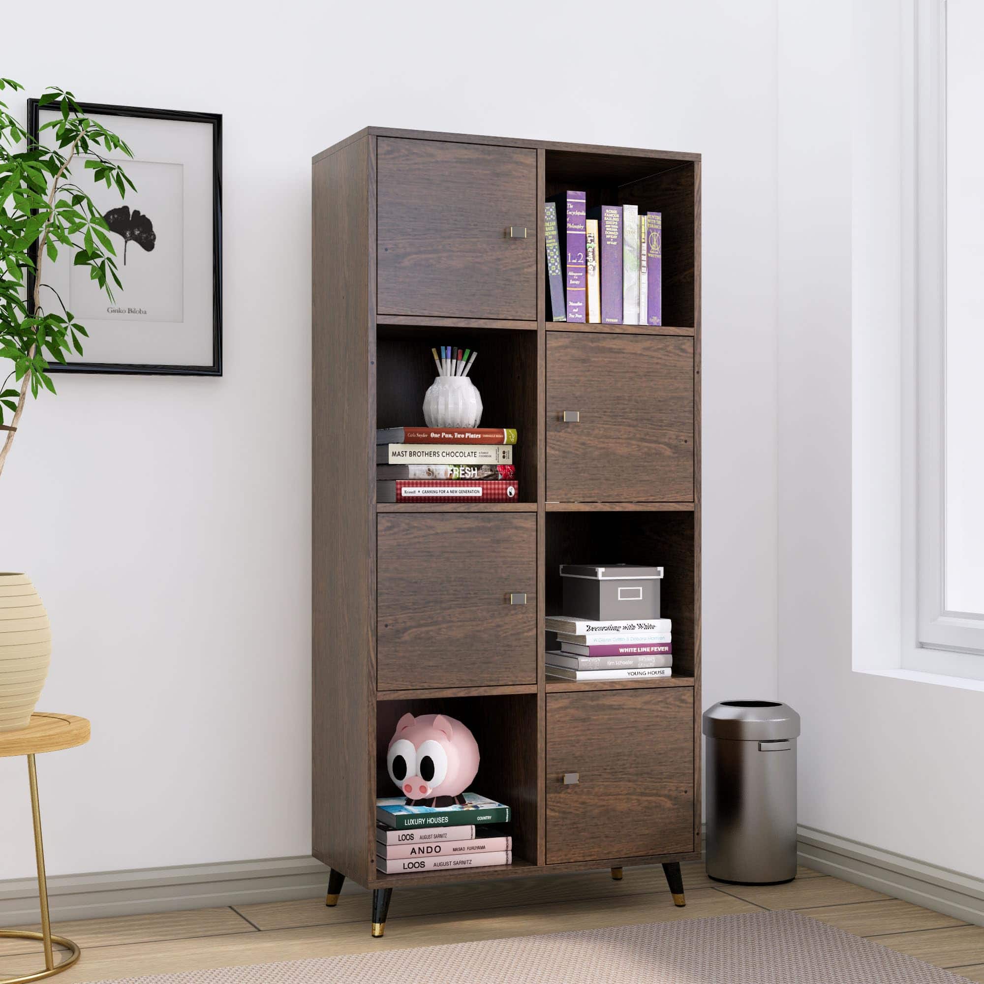 Hexa Engineered Wood Bookshelf Multipurpose Storage Rack in Giant Wood and Frosty White - HexaRed