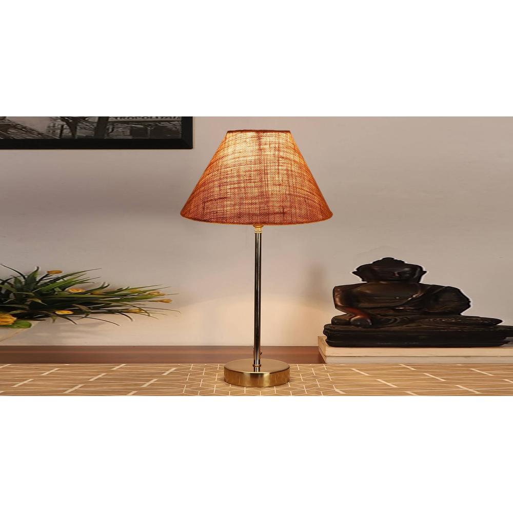 Beige Jute with Metal Gold Table Lamp