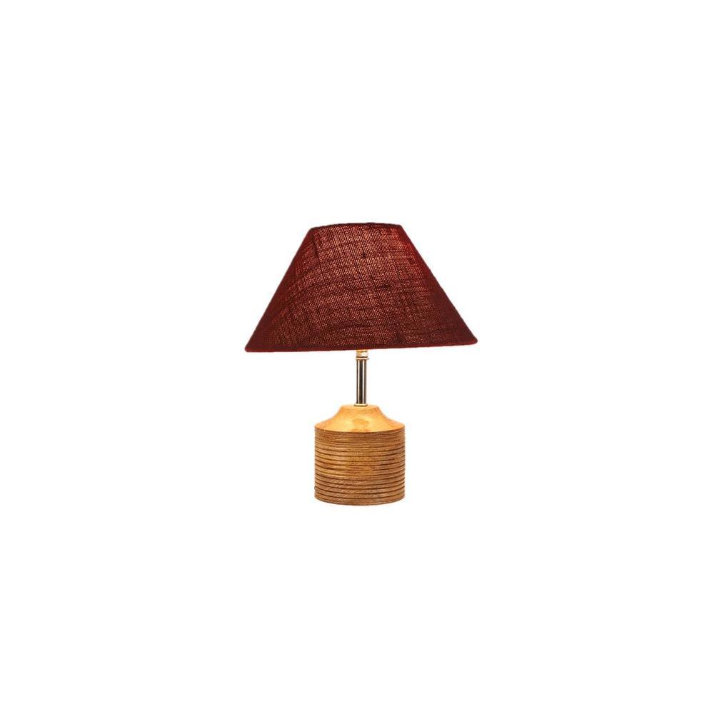 Joyce Maroon Natural Fiber Shade Table Lamp with Natural Wooden Base