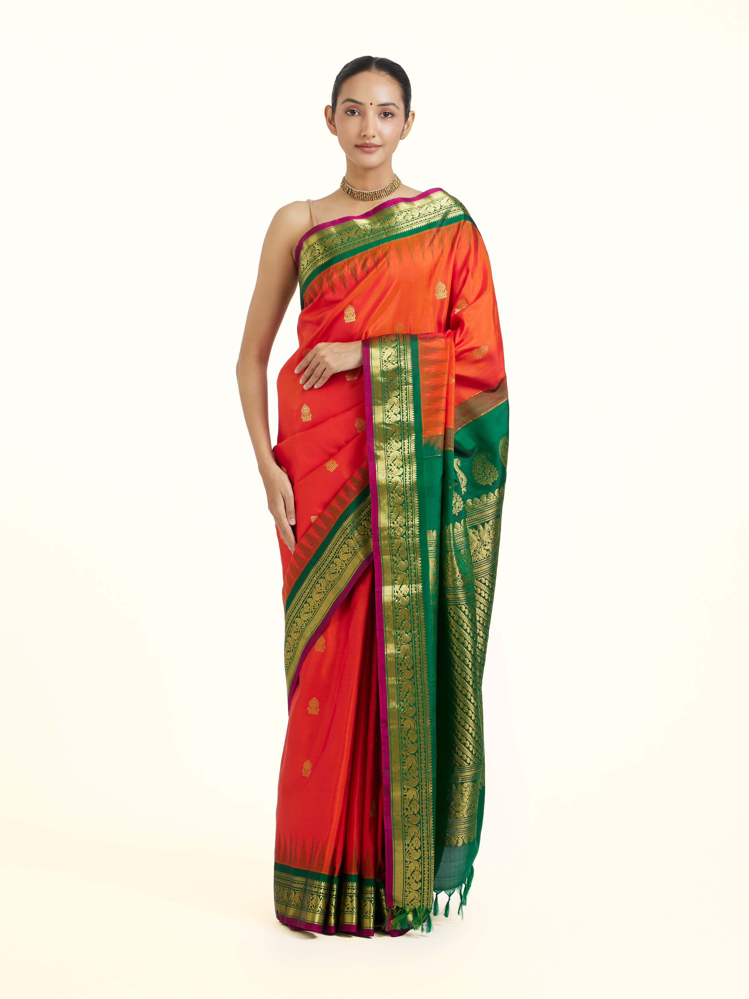 Red Gadwal Silk Zari Saree