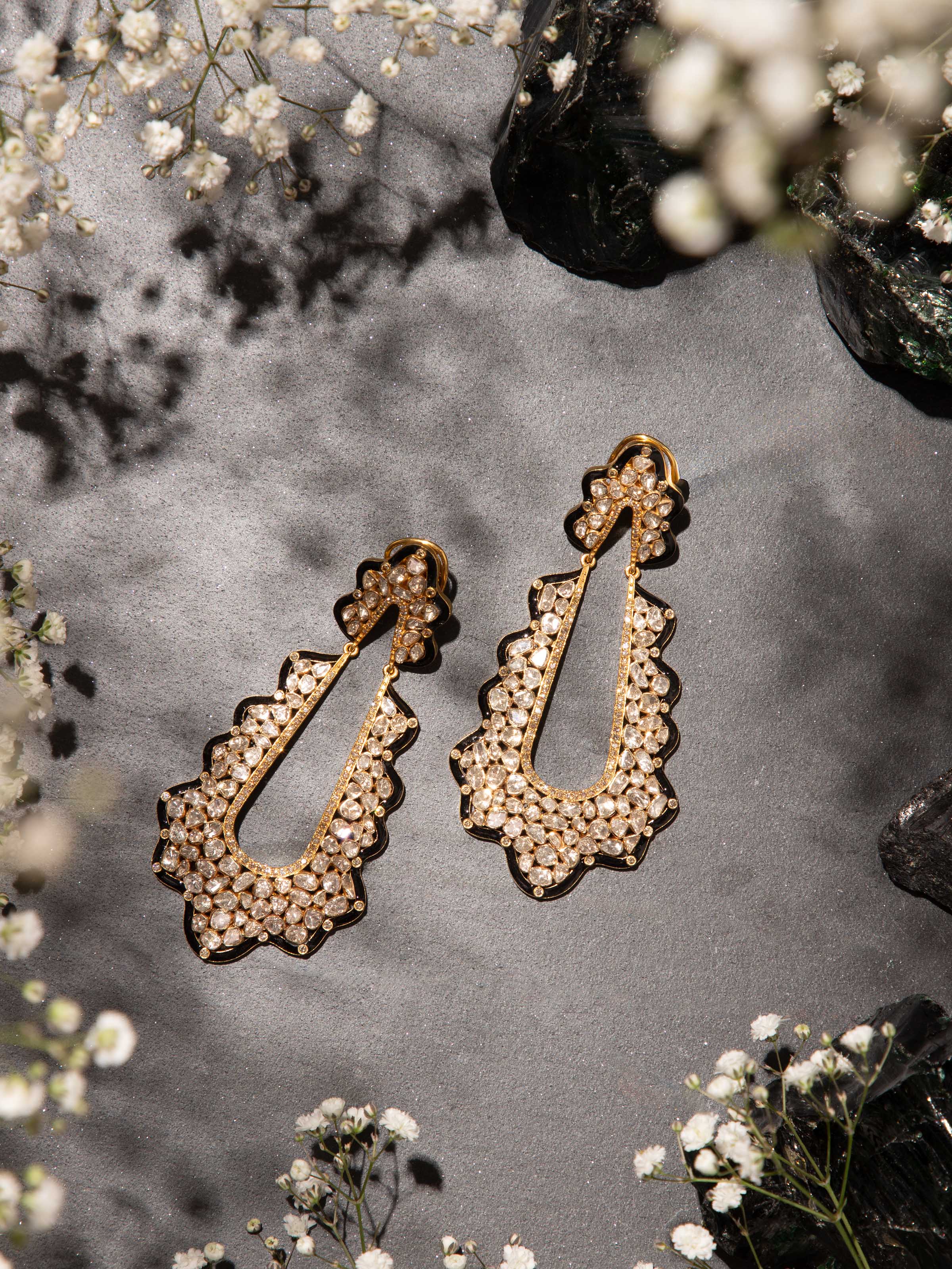 Dank Polki 14 Karat Gold Drop Earrings