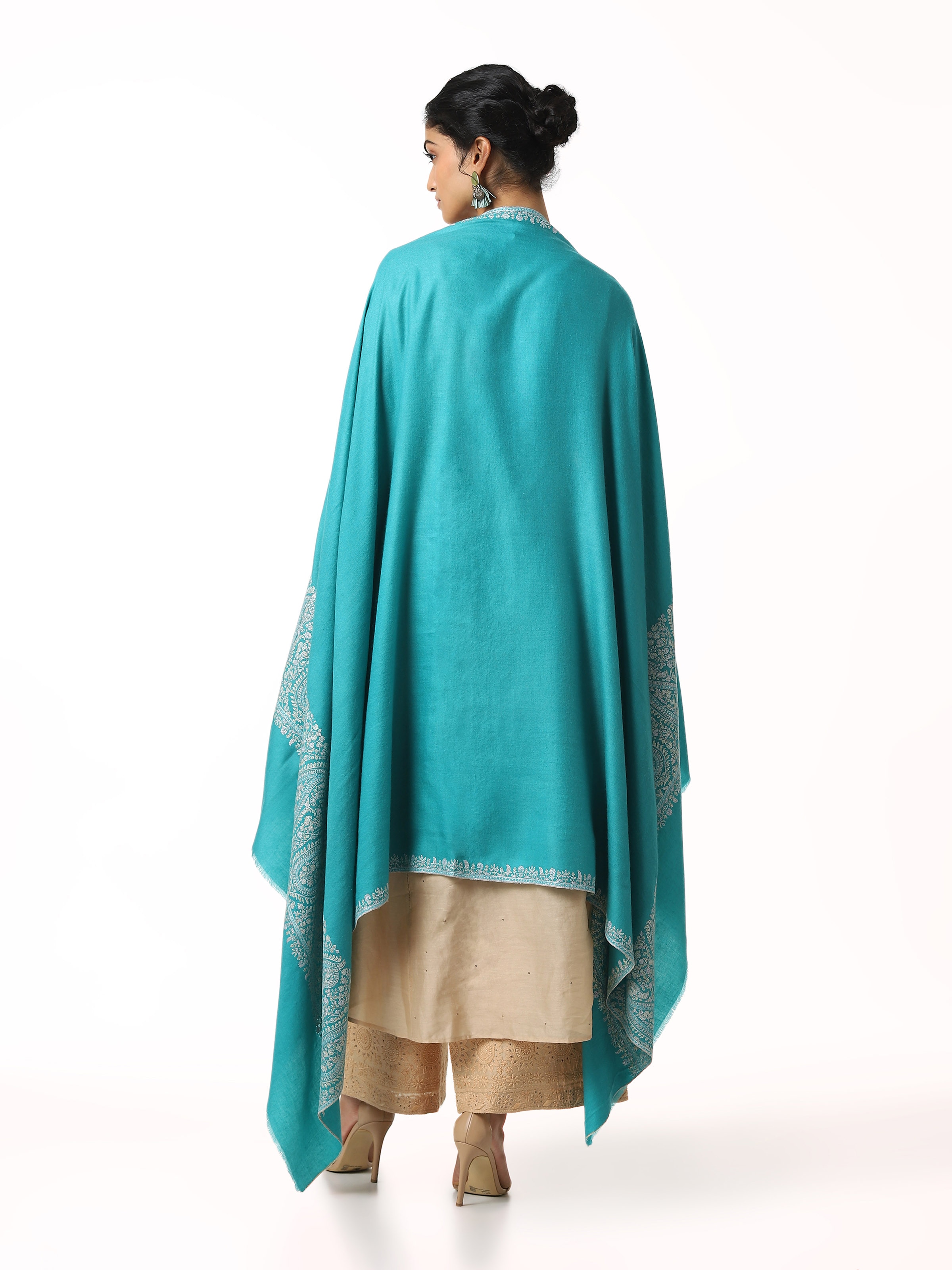 Turquiose Palledar Sozni Embroidered Shawl
