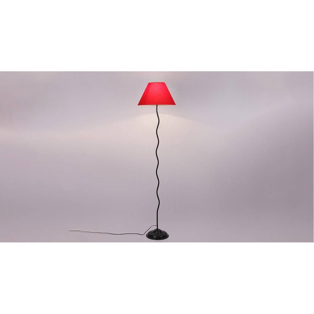 Hazel Zig Zag Iron Floor lamp with Cotton Conical Red shade (Z32)