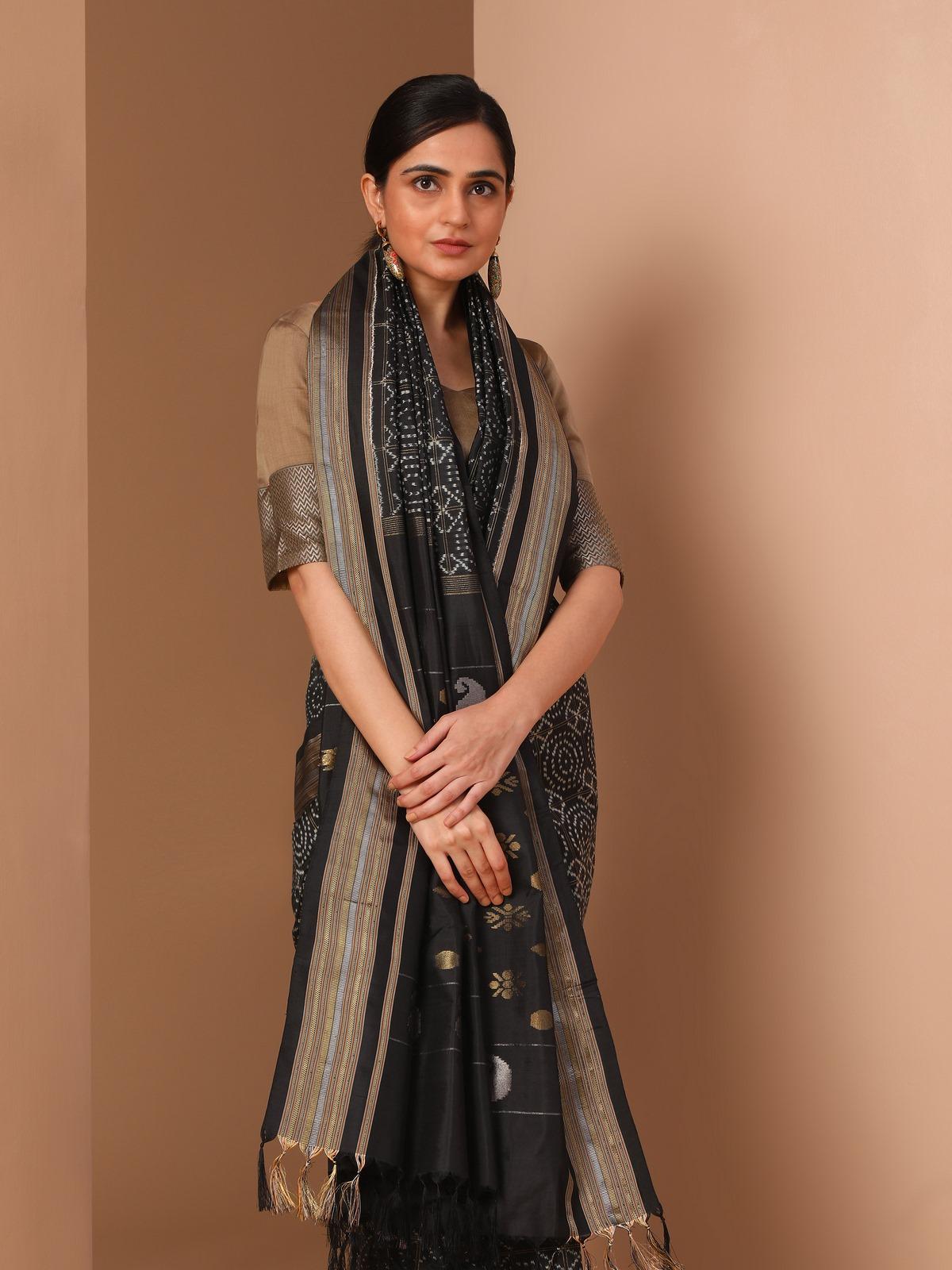 Black Silk Double Ikat Saree