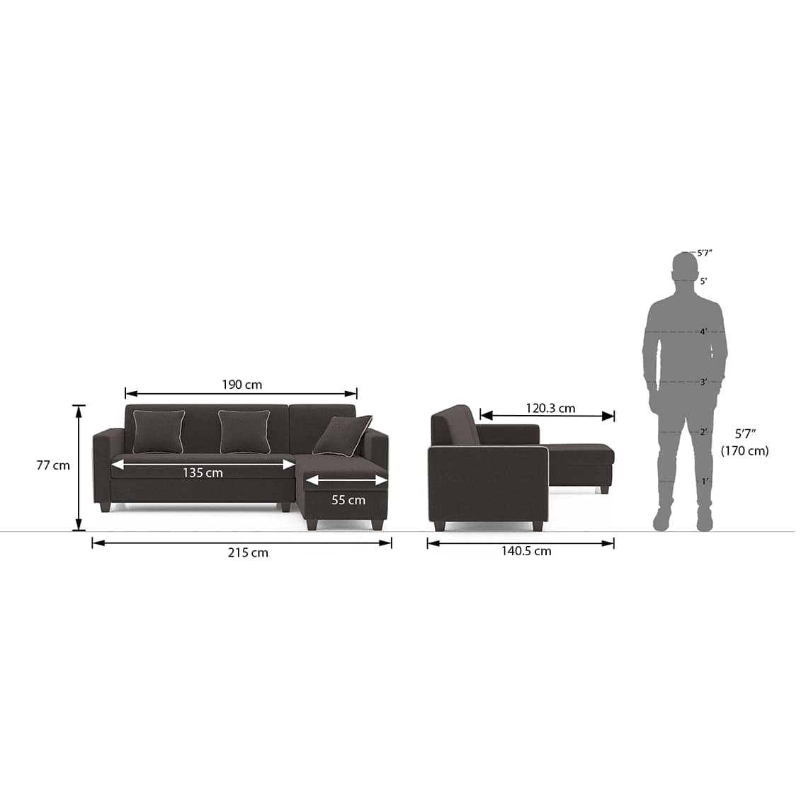 Henry Sectional Sofa Right Aligned In Cedar Brown