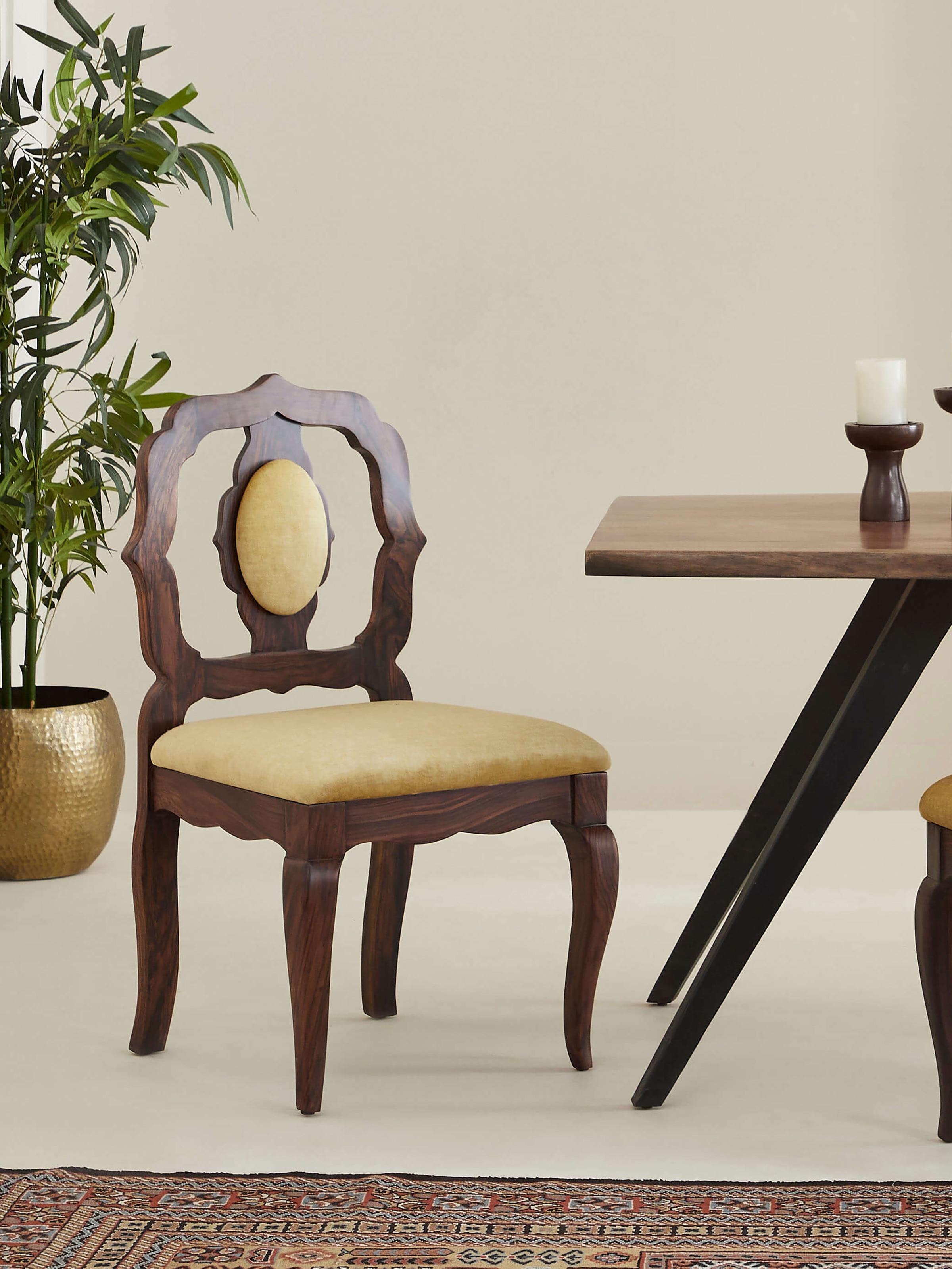 Side view of Upholstered Rosewood Inlay Dining Chair (2 Pcs) highlighting the luxurious rosewood inlay and comfortable design.