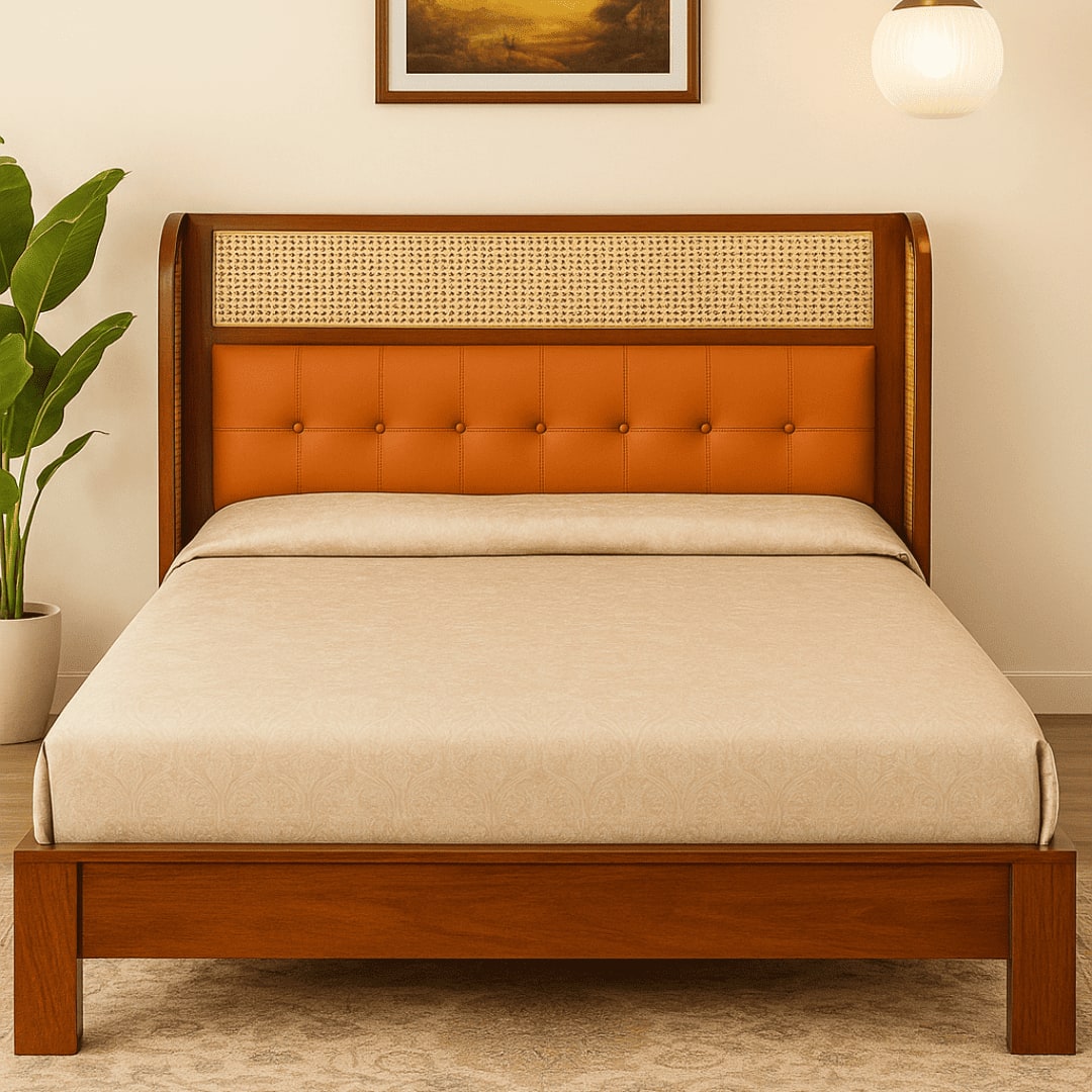 Zenith Comfort Solid Wood Non Storage Queen Bed in Provincial Teak Finish