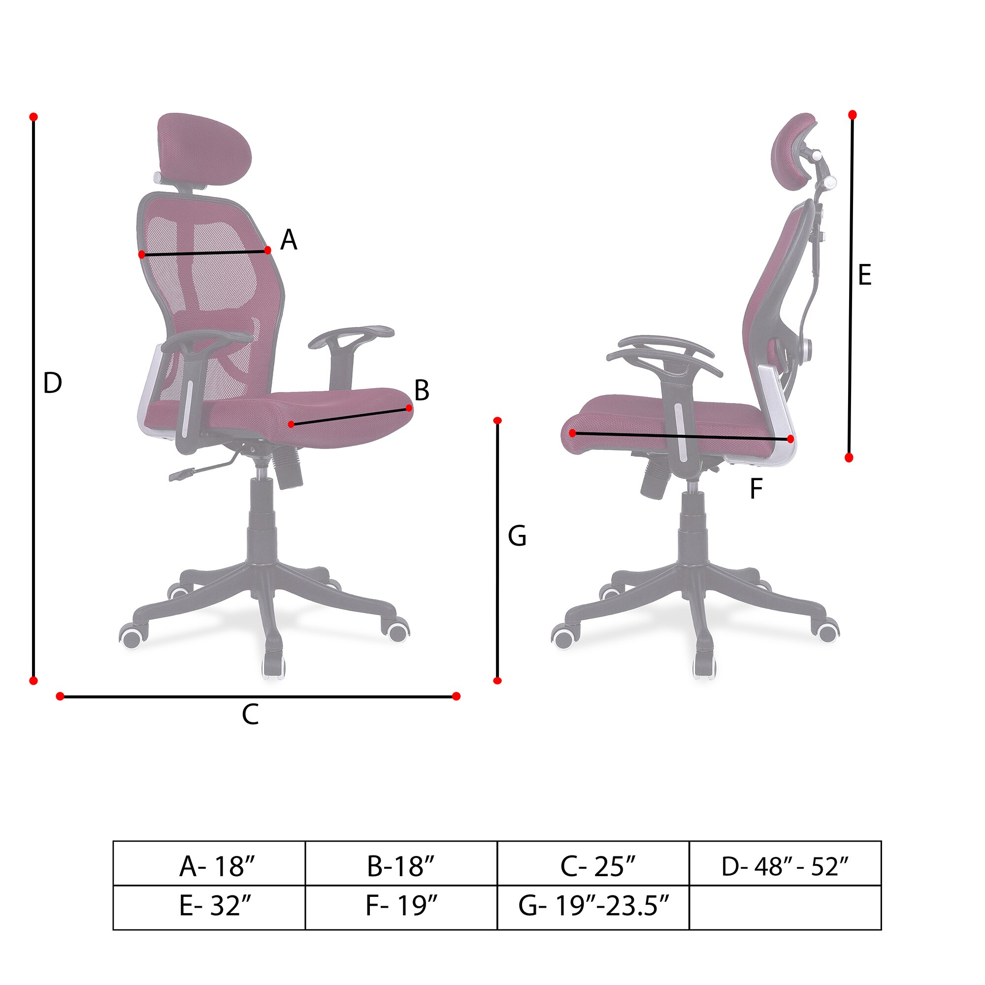 Reaii Mid Back Ergonomic Chair in Maroon Colour