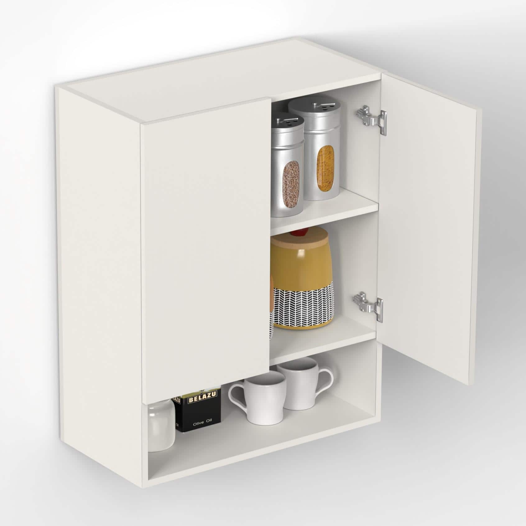 Opryt Engineered Wood Wall Mounted with Shelf Kitchen Cabinet Rack In White Finish