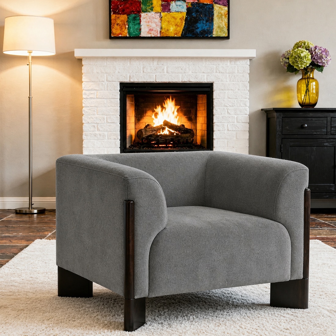 Octavia Boucle Fabric Lounge Chair in Grey - KURSIWALLAH