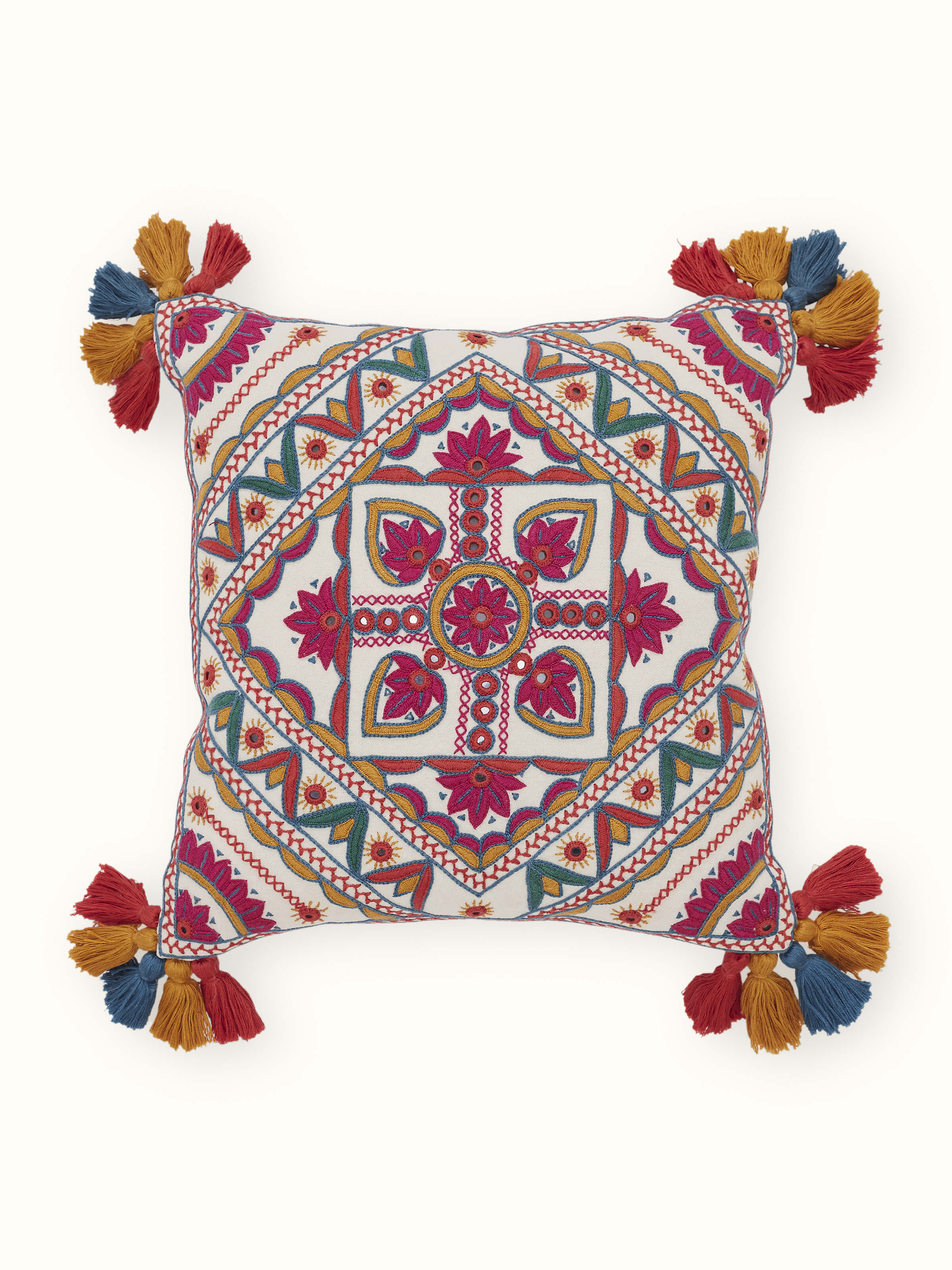 Varna Pink Mandala Cotton Pakko Hand Embroidered Cushion Cover